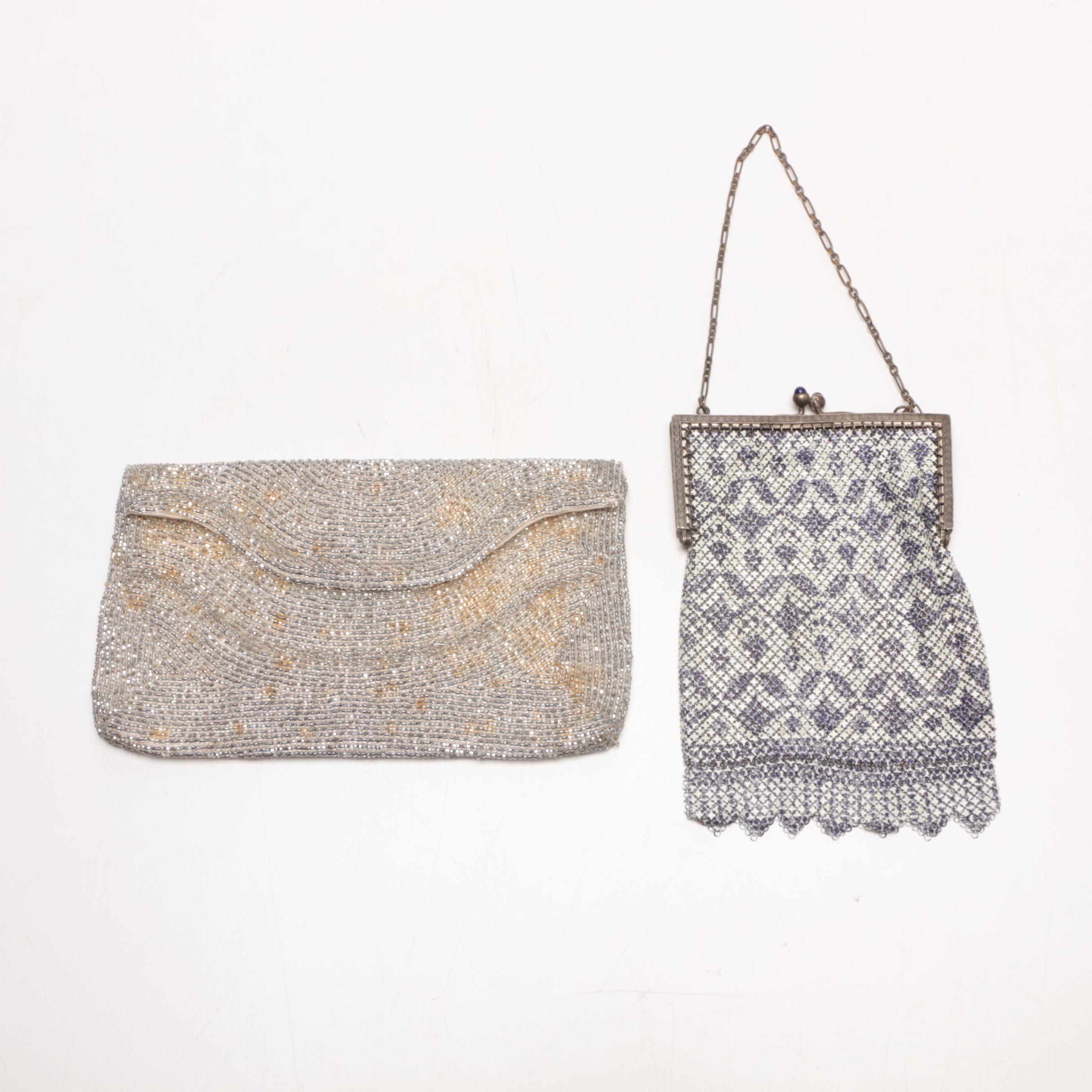 Art Deco Enameled Mesh Evening Purse and Vintage Joseph Magnin Beaded Clutch