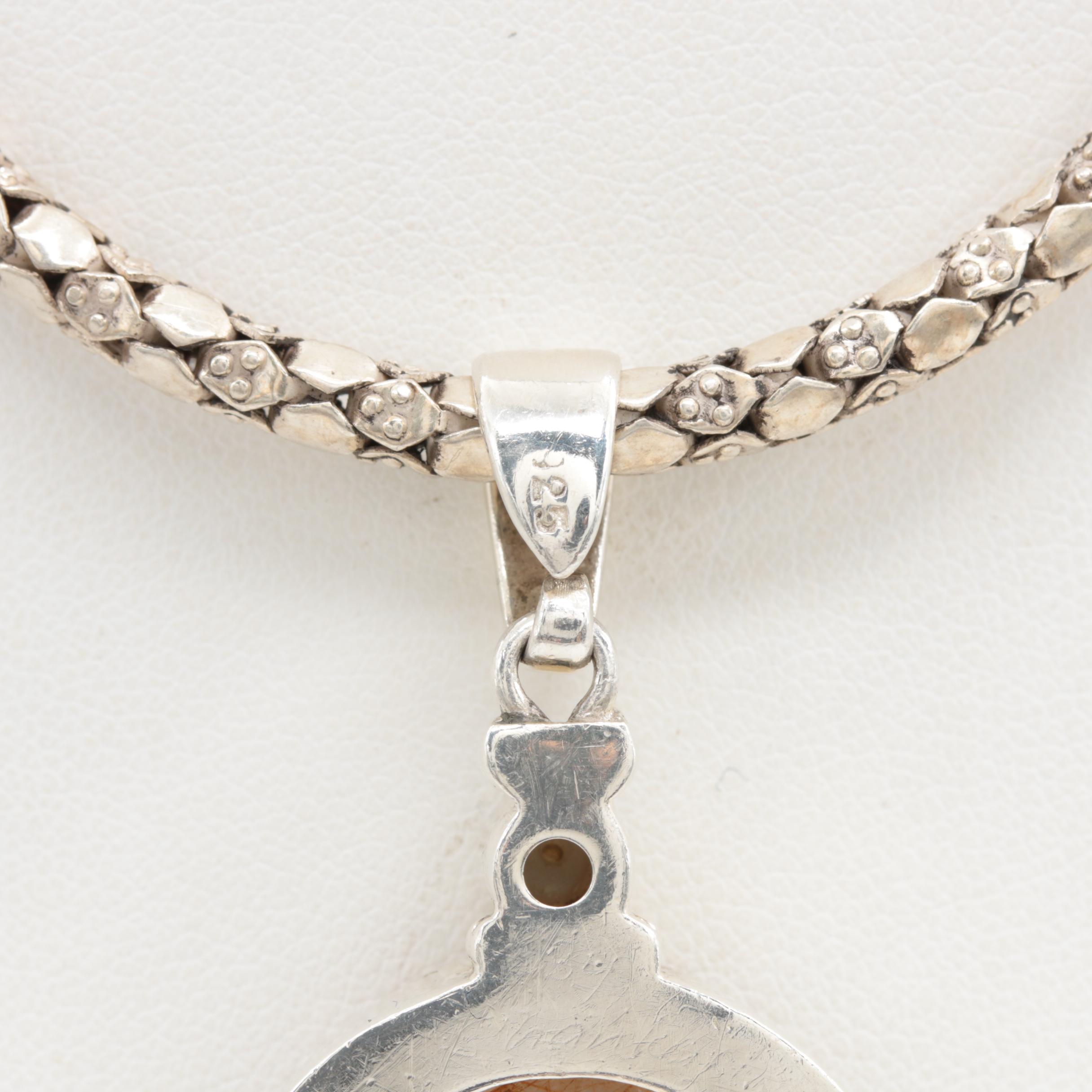 Sterling Silver Rutilated Quartz, Citrine and Cultured Pearl Necklace