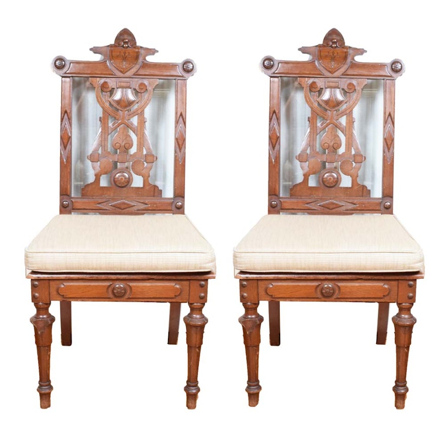 Antique Walnut Eastlake Music Chairs