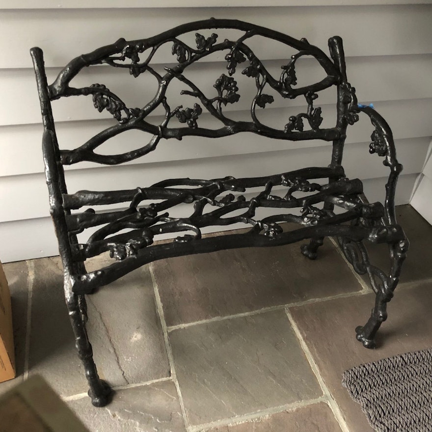 Vintage Rustic Style Black Metal Accent Bench