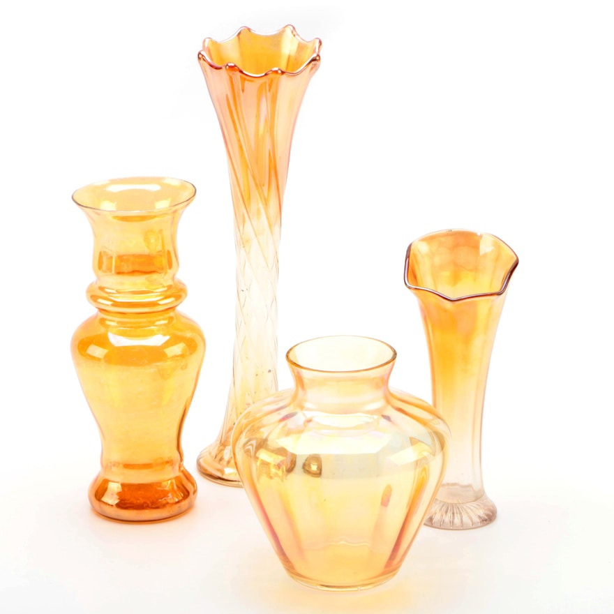 Vintage Marigold Carnival Glass Vases