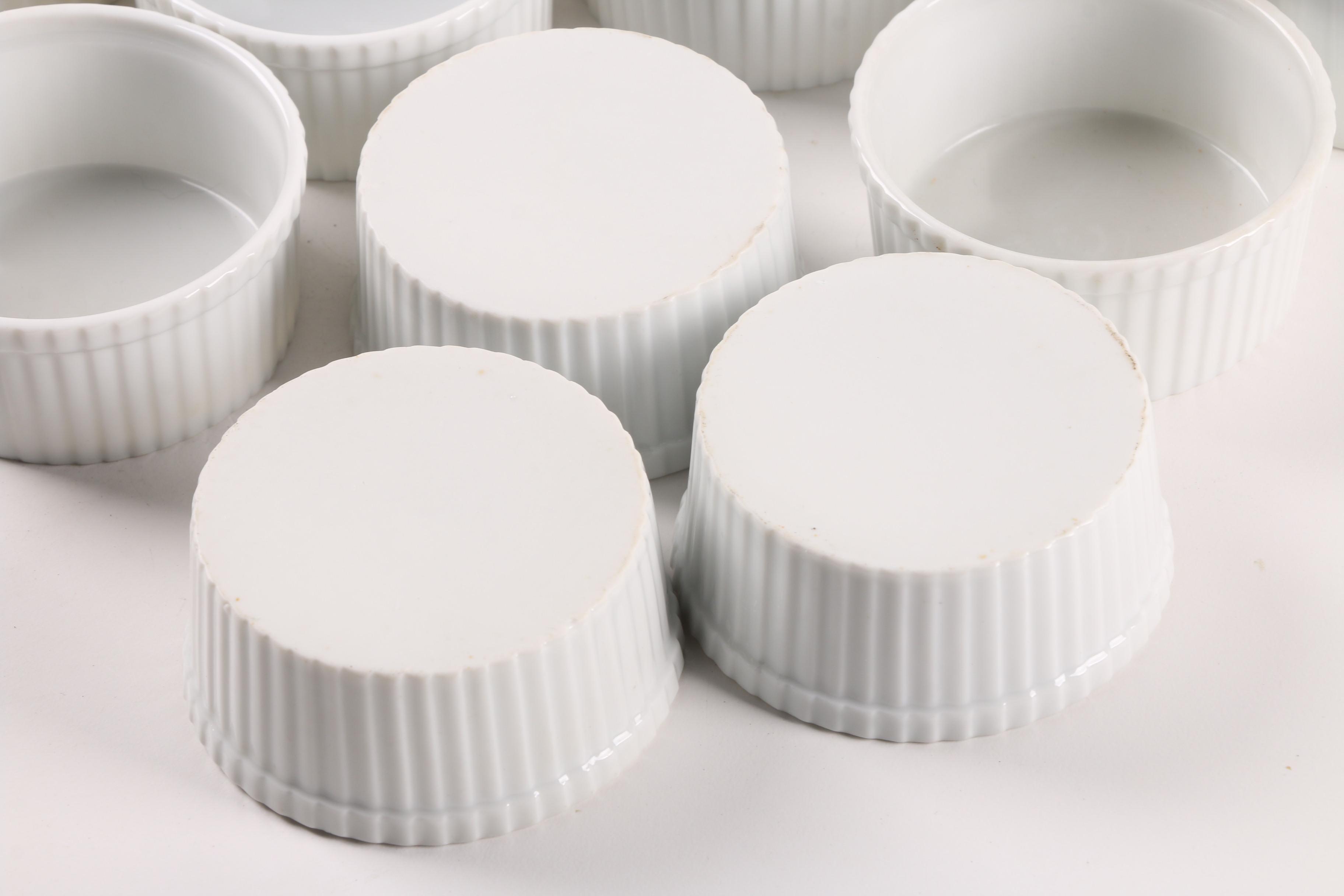 White Ribbed Porcelain Casserole Dishes and Ramekins