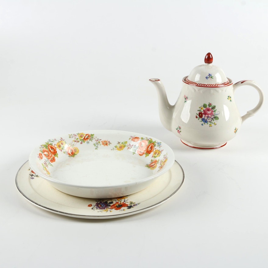 Vintage Arthur Wood Teapot with Poppy Motif Pie Plate and Cake Plate