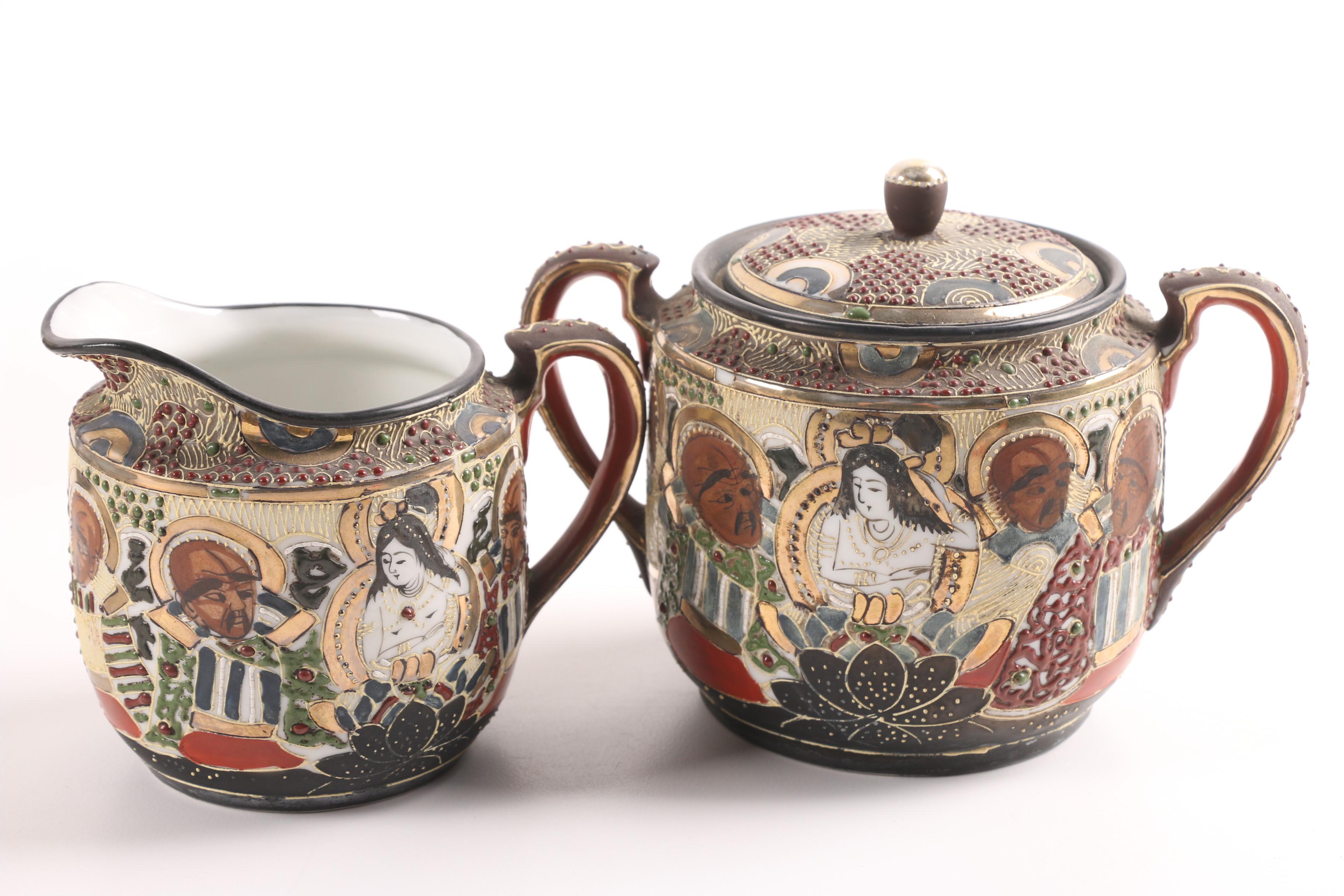 Japanese Satsuma Porcelain Tea Service, Mid Showa Period, Circa 1955