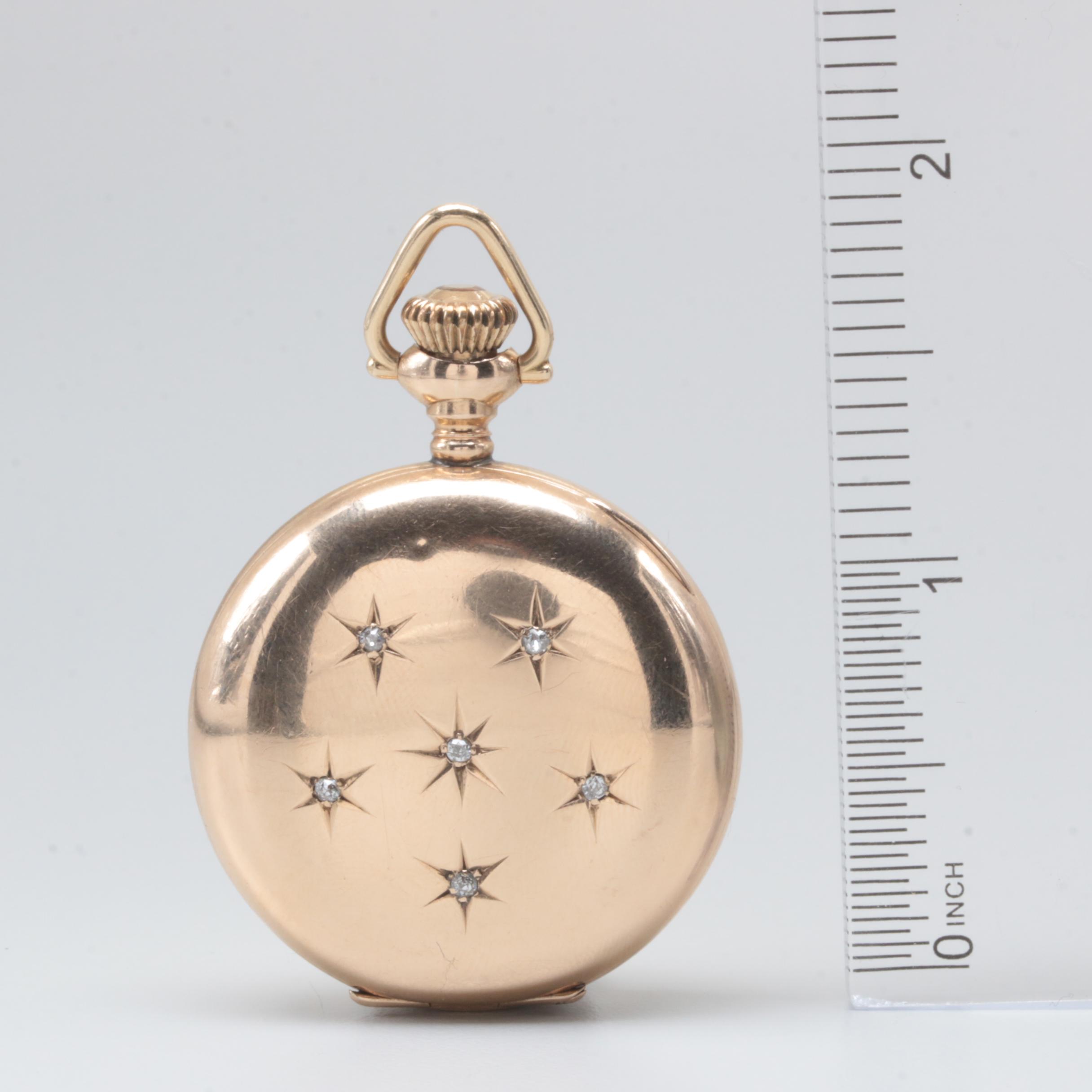 Waltham 14K Yellow Gold Diamond Pocket Watch