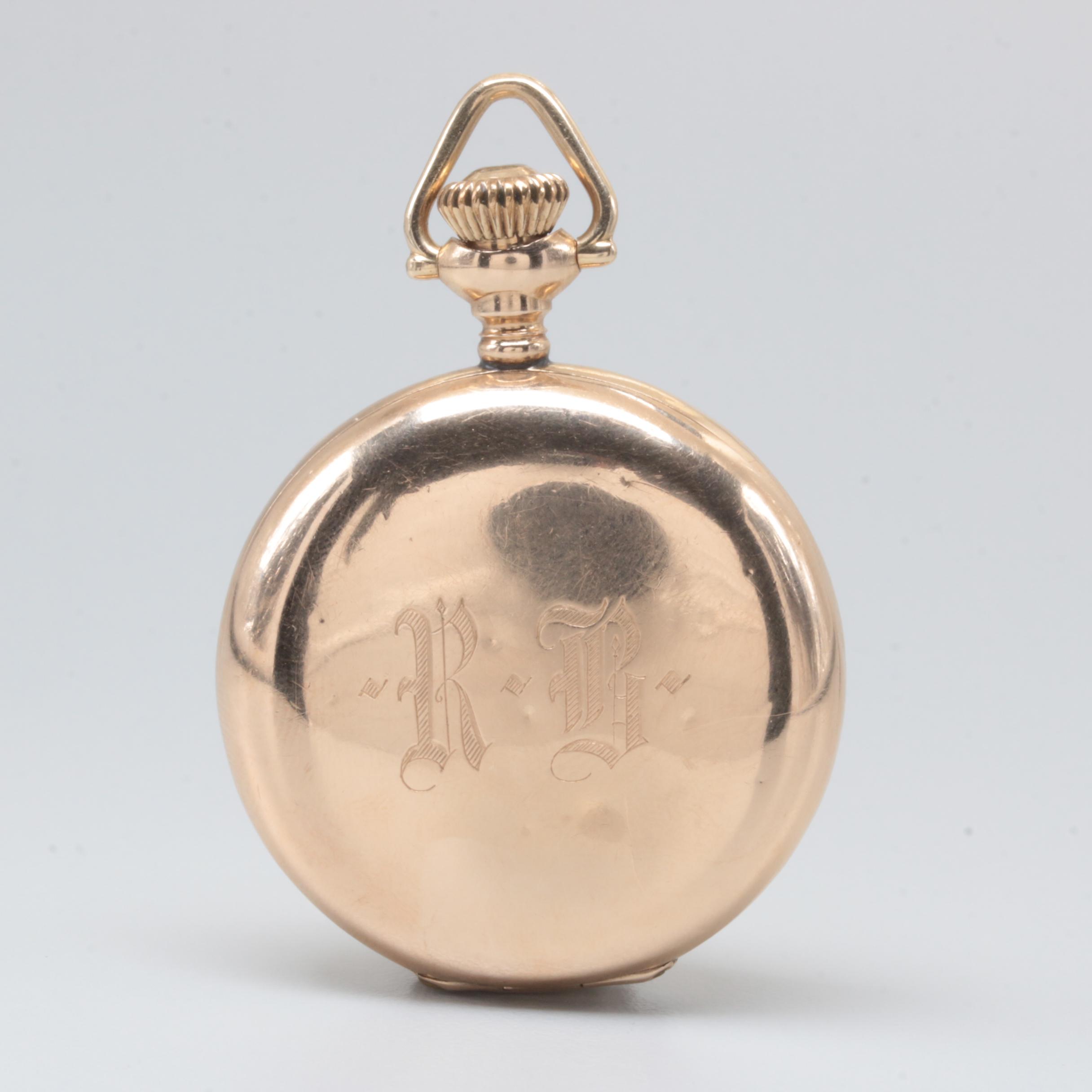 Waltham 14K Yellow Gold Diamond Pocket Watch