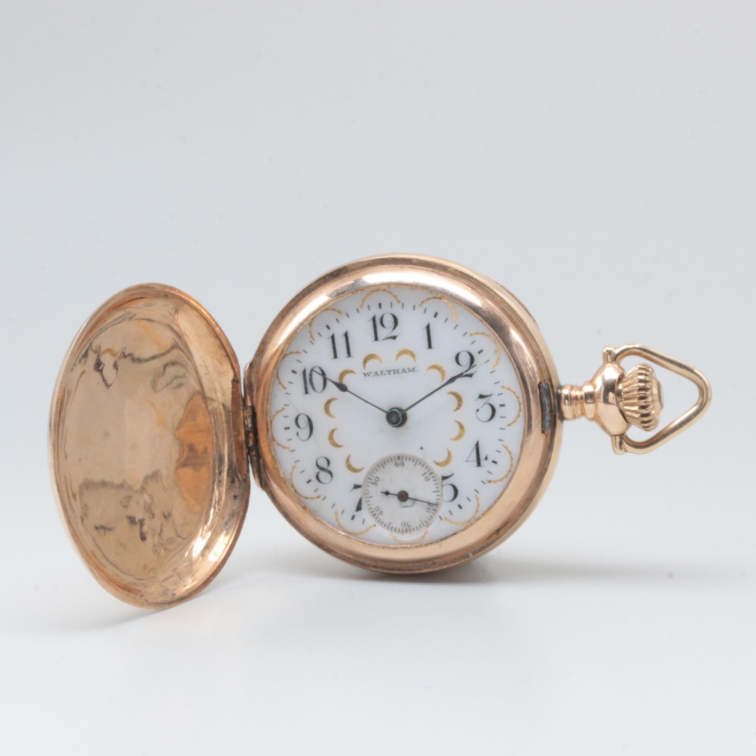 Waltham 14K Yellow Gold Diamond Pocket Watch