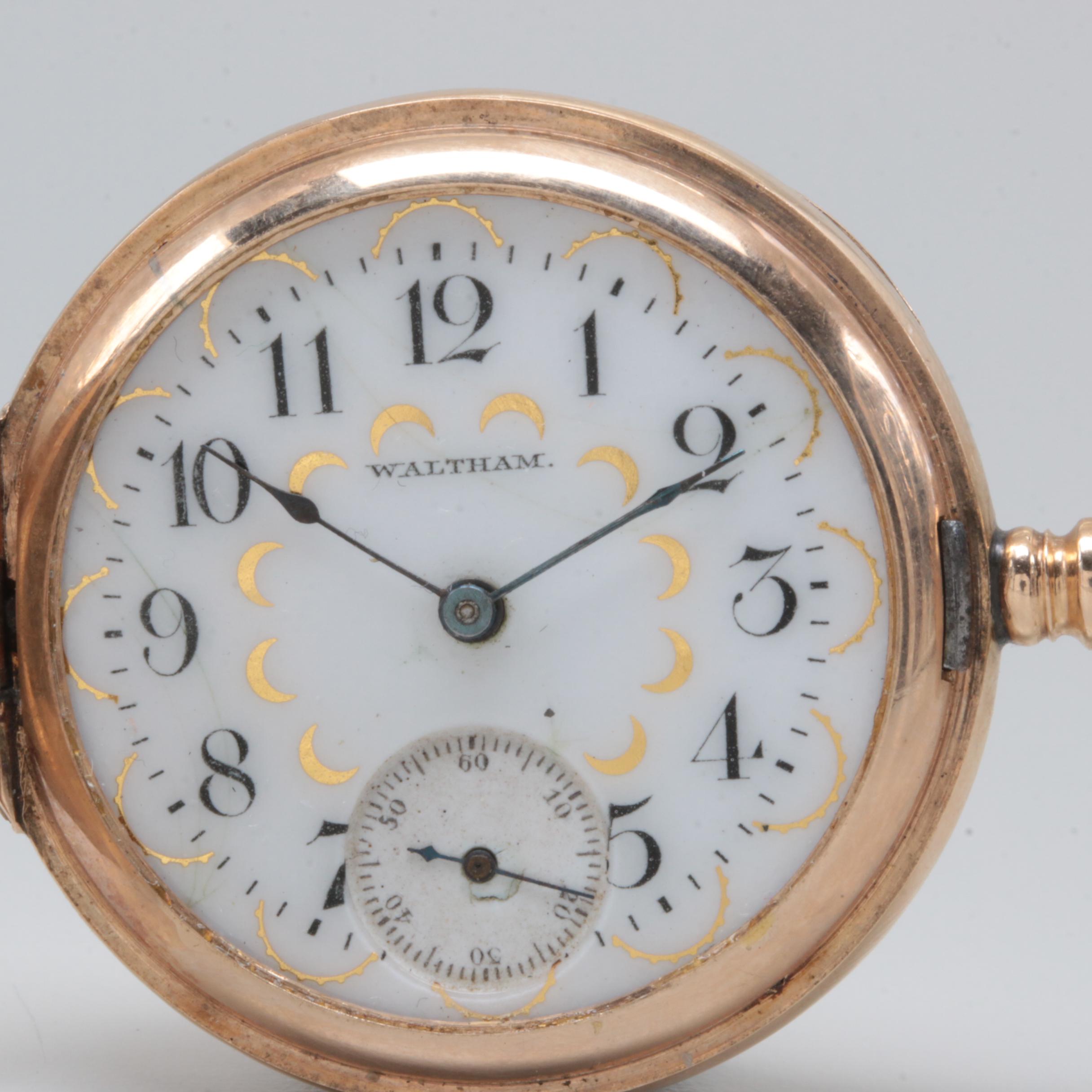 Waltham 14K Yellow Gold Diamond Pocket Watch