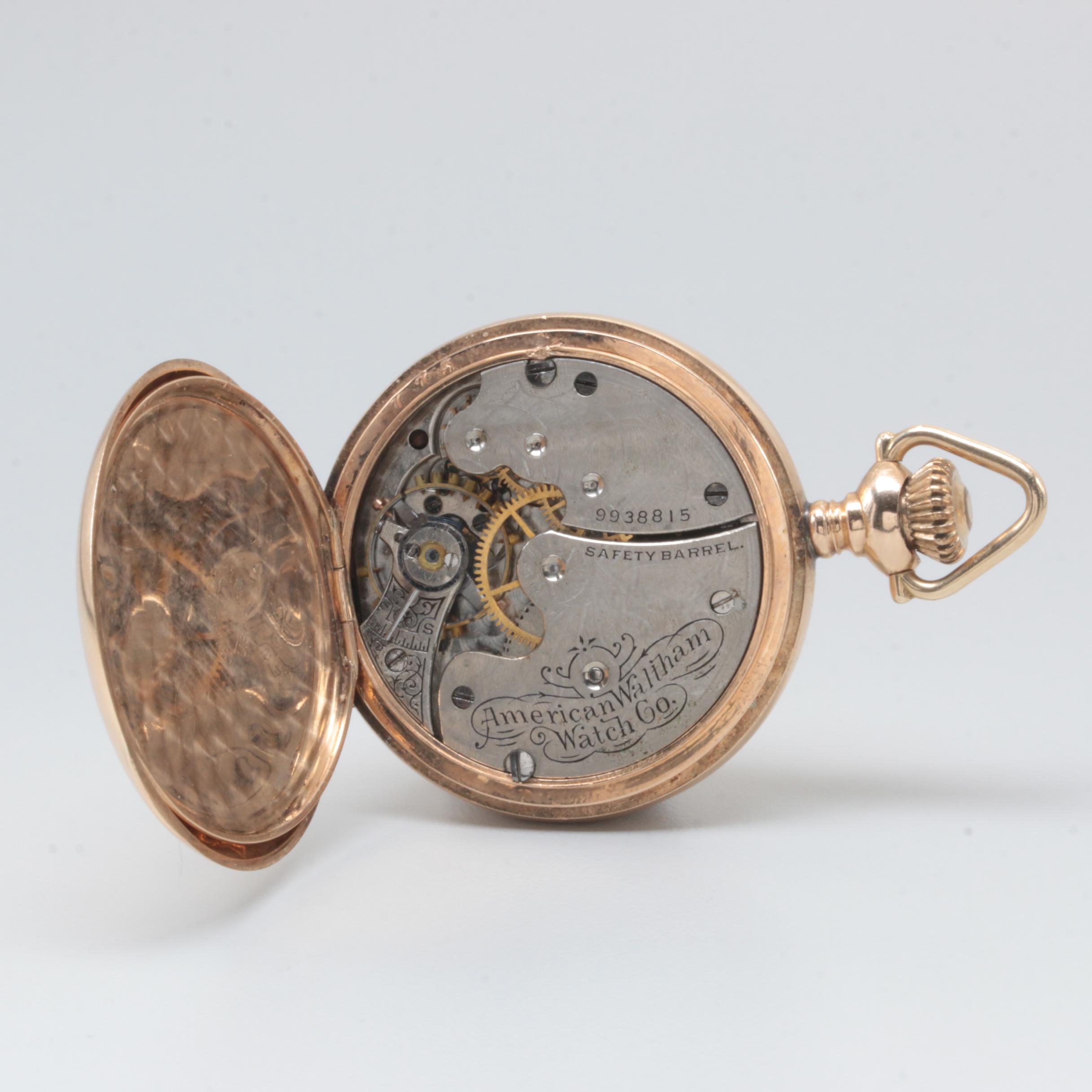 Waltham 14K Yellow Gold Diamond Pocket Watch
