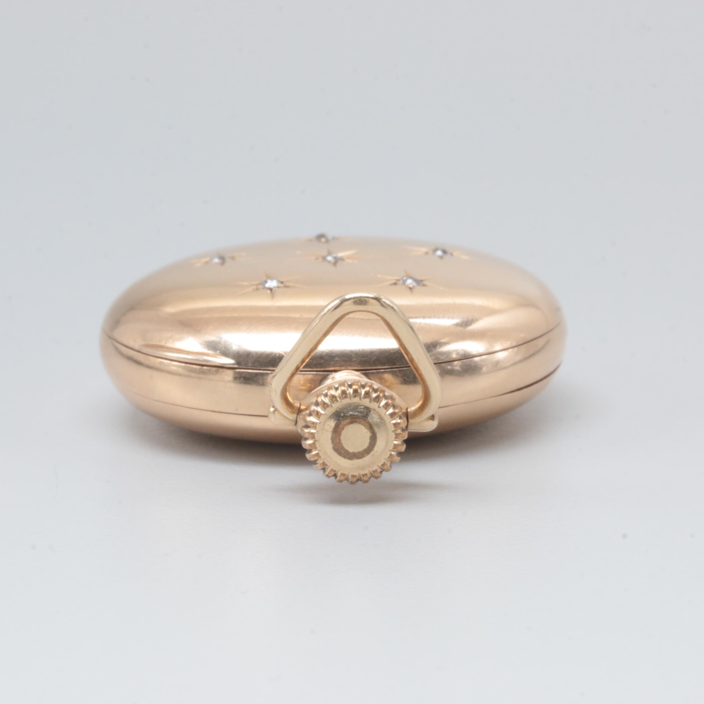 Waltham 14K Yellow Gold Diamond Pocket Watch