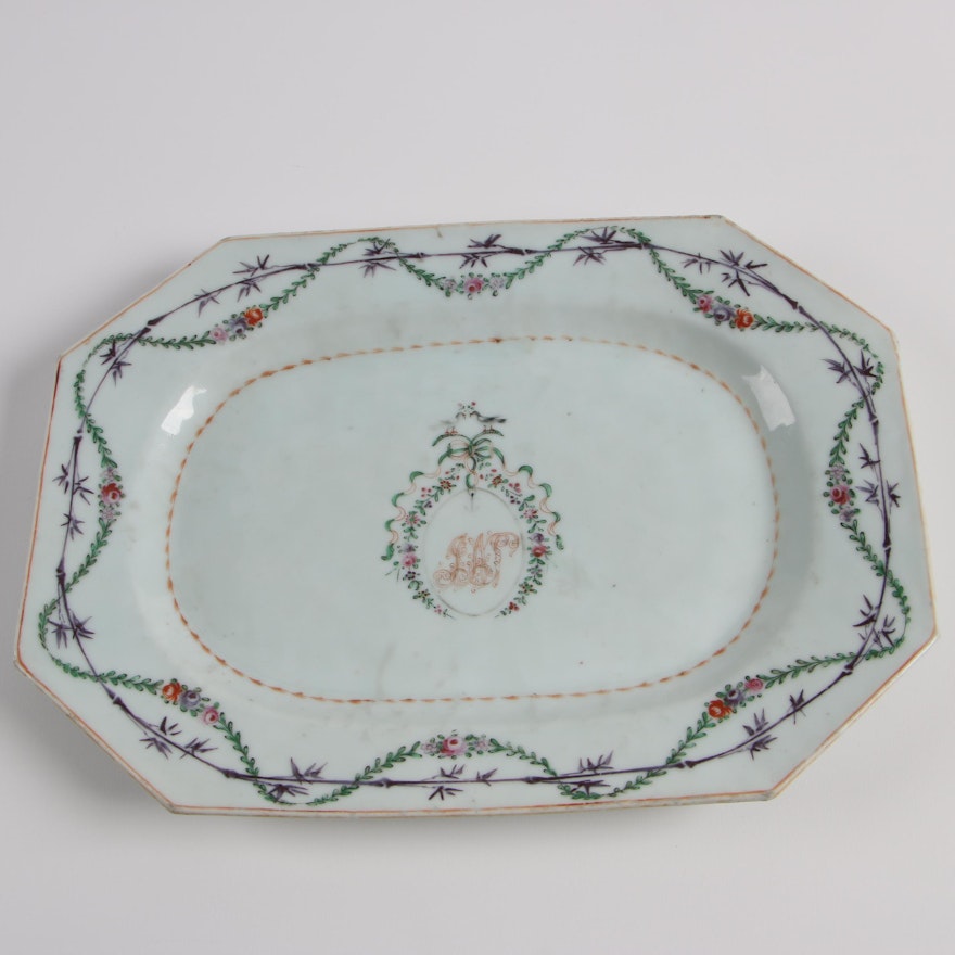 18th Century Chinese Export Small Monogrammed Meat Platter