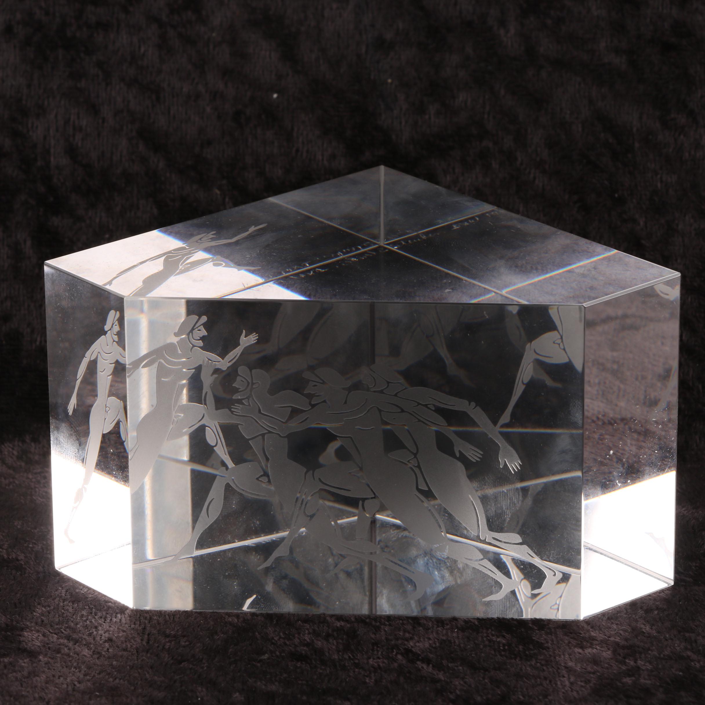 1984 Steuben Glass "Olympic Runners" Paperweight by Bernard Wolff