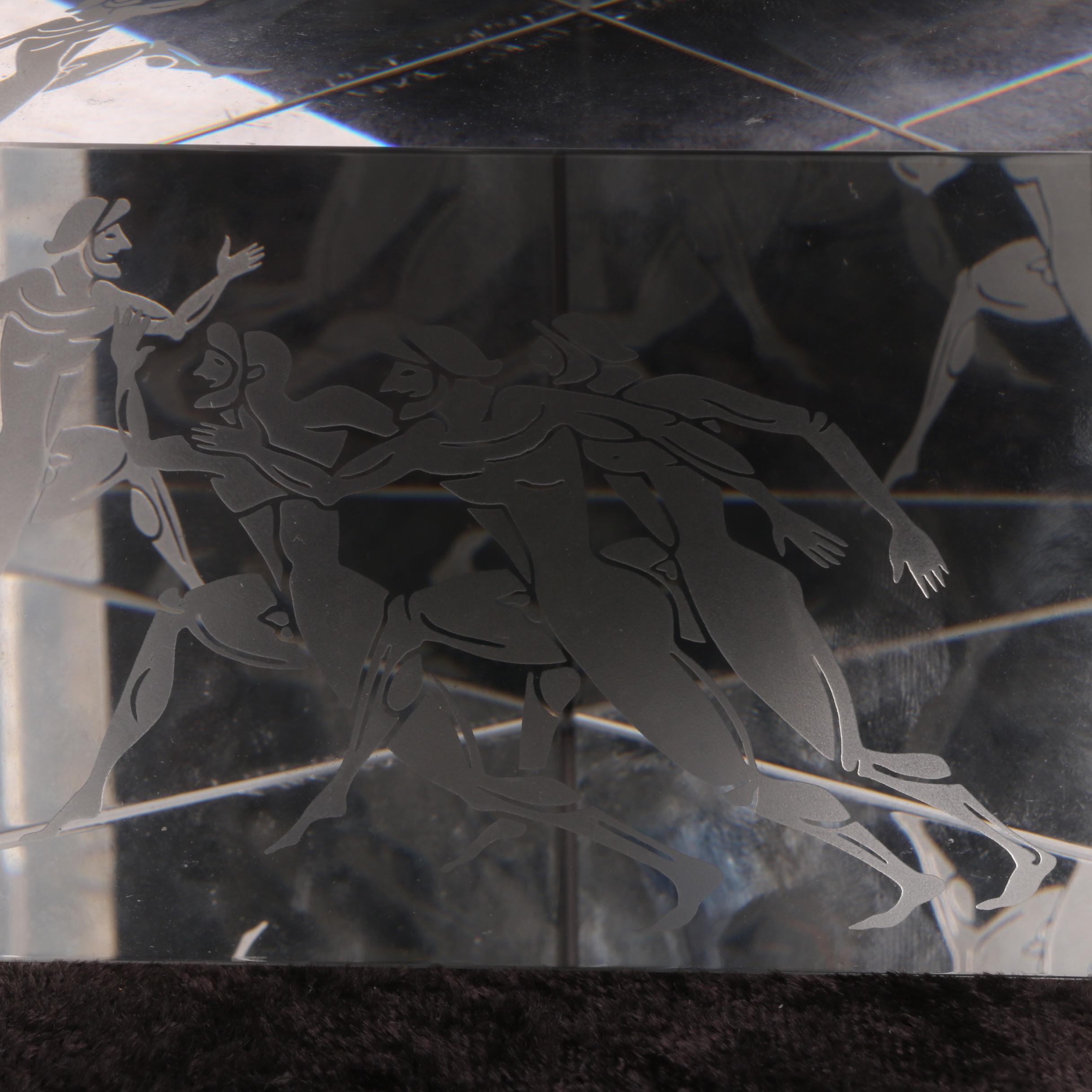 1984 Steuben Glass "Olympic Runners" Paperweight by Bernard Wolff