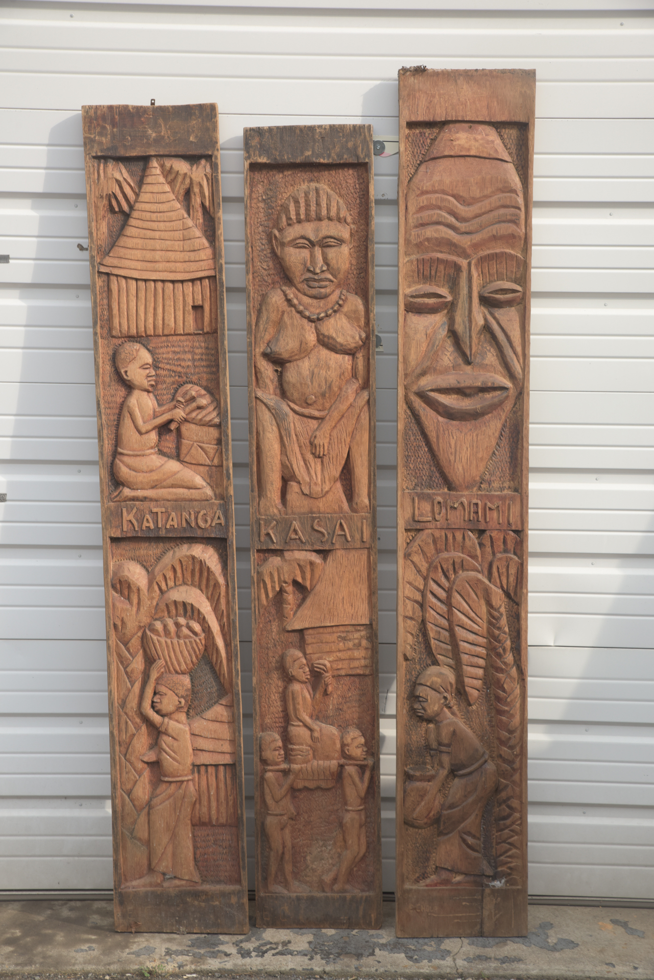 E. Chola Carved Congolese Wood Panels "Katanga", "Kasai" and "Lomami"