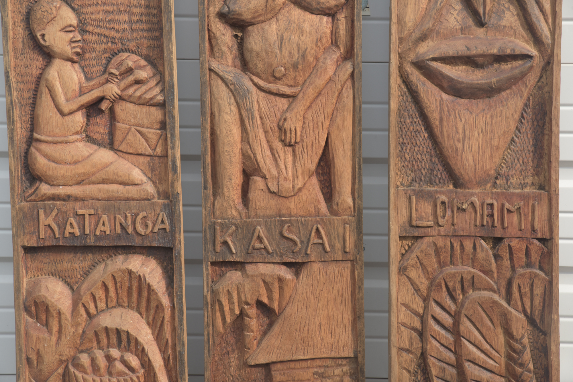E. Chola Carved Congolese Wood Panels "Katanga", "Kasai" and "Lomami"