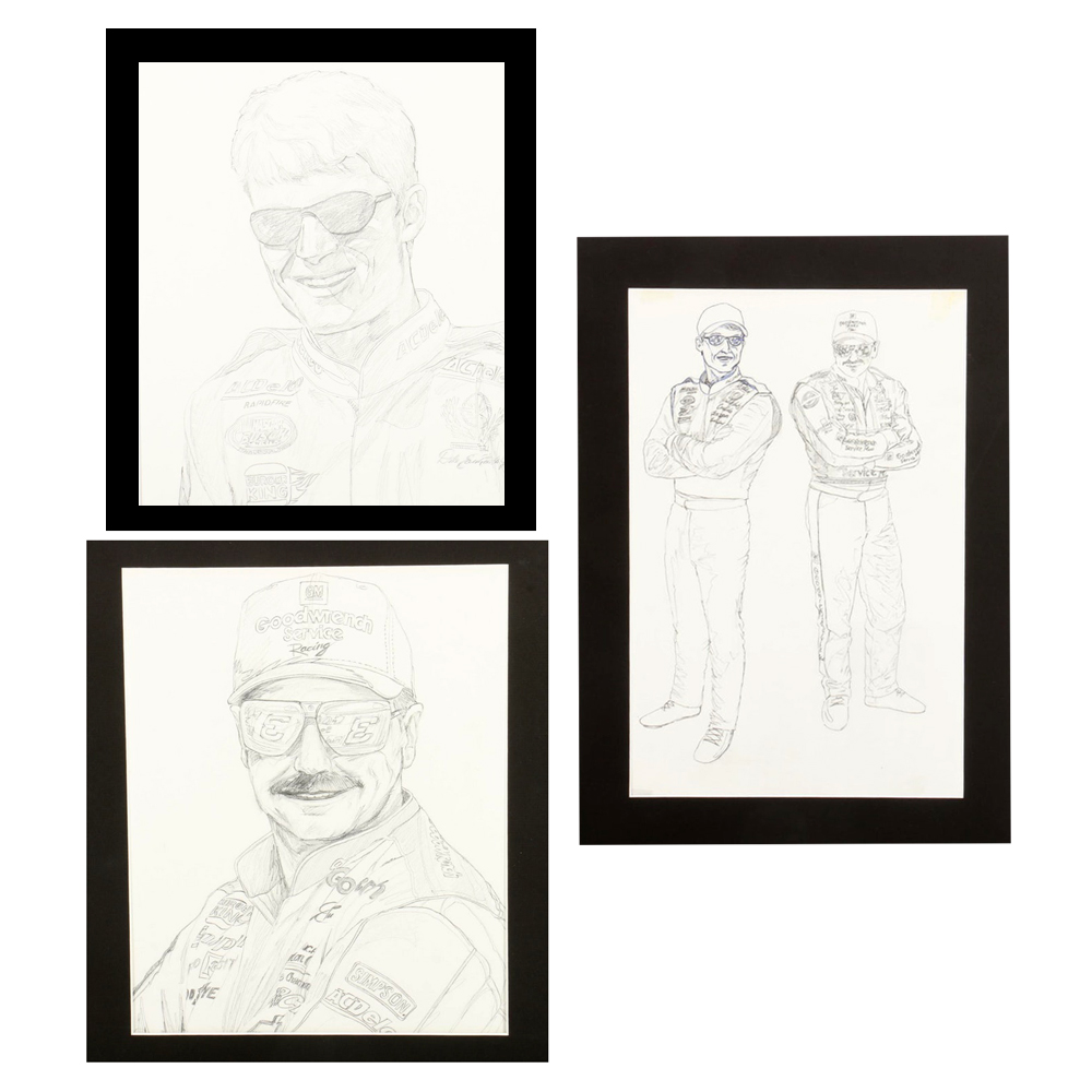 Three Nascar Sketches of Earnhardt, Earnhardt Jr., Earnhardt-Gordon