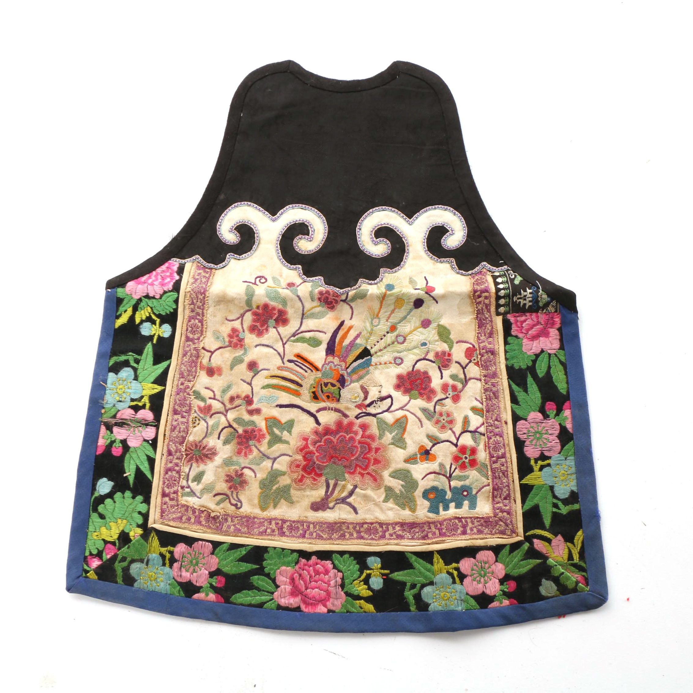 Vintage Chinese Hand Embroidered Silk Panel with Forbidden Stitch Embroidery