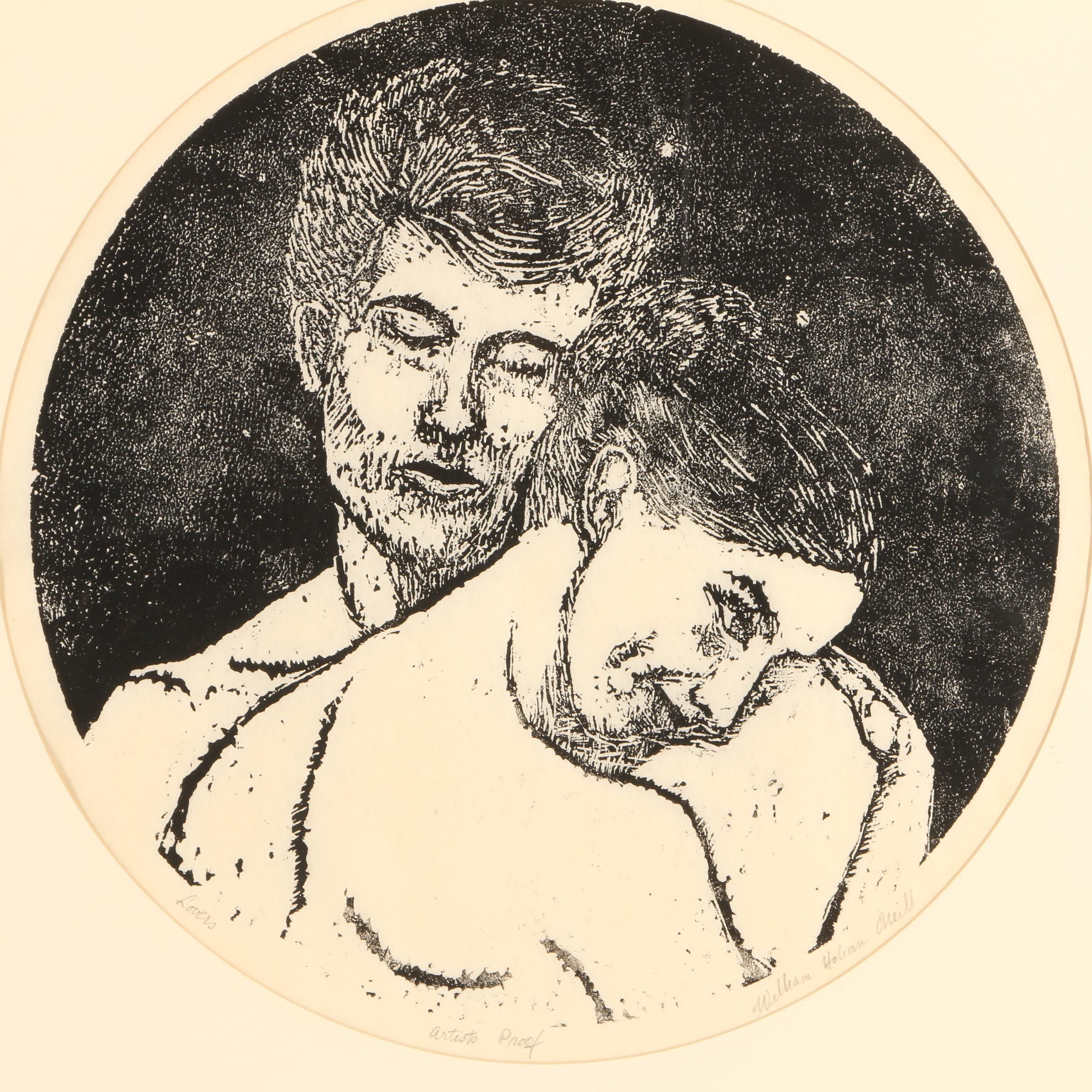 William Holian O'Neill Artist Proof Woodcut Print "Lovers"