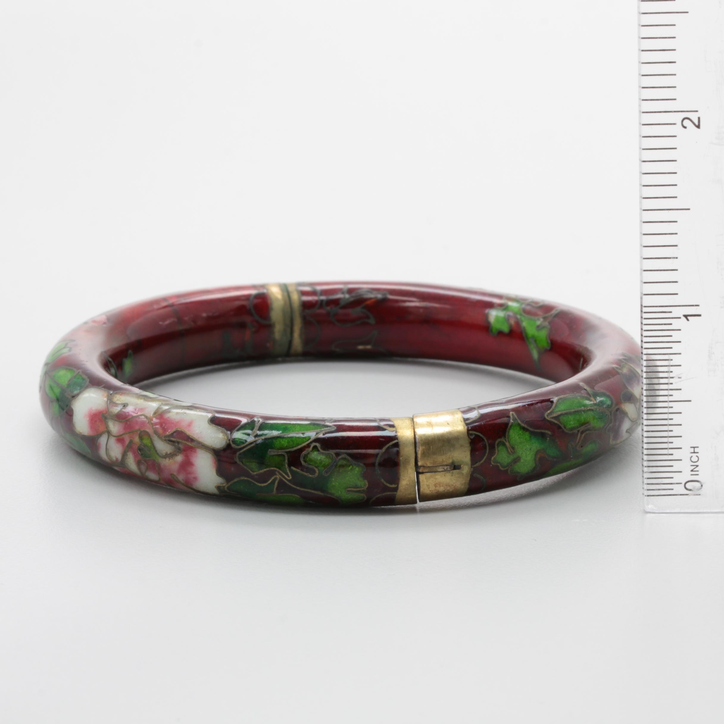 Yellow Gold Tone Metal and Enamel Cloisonné Bracelets