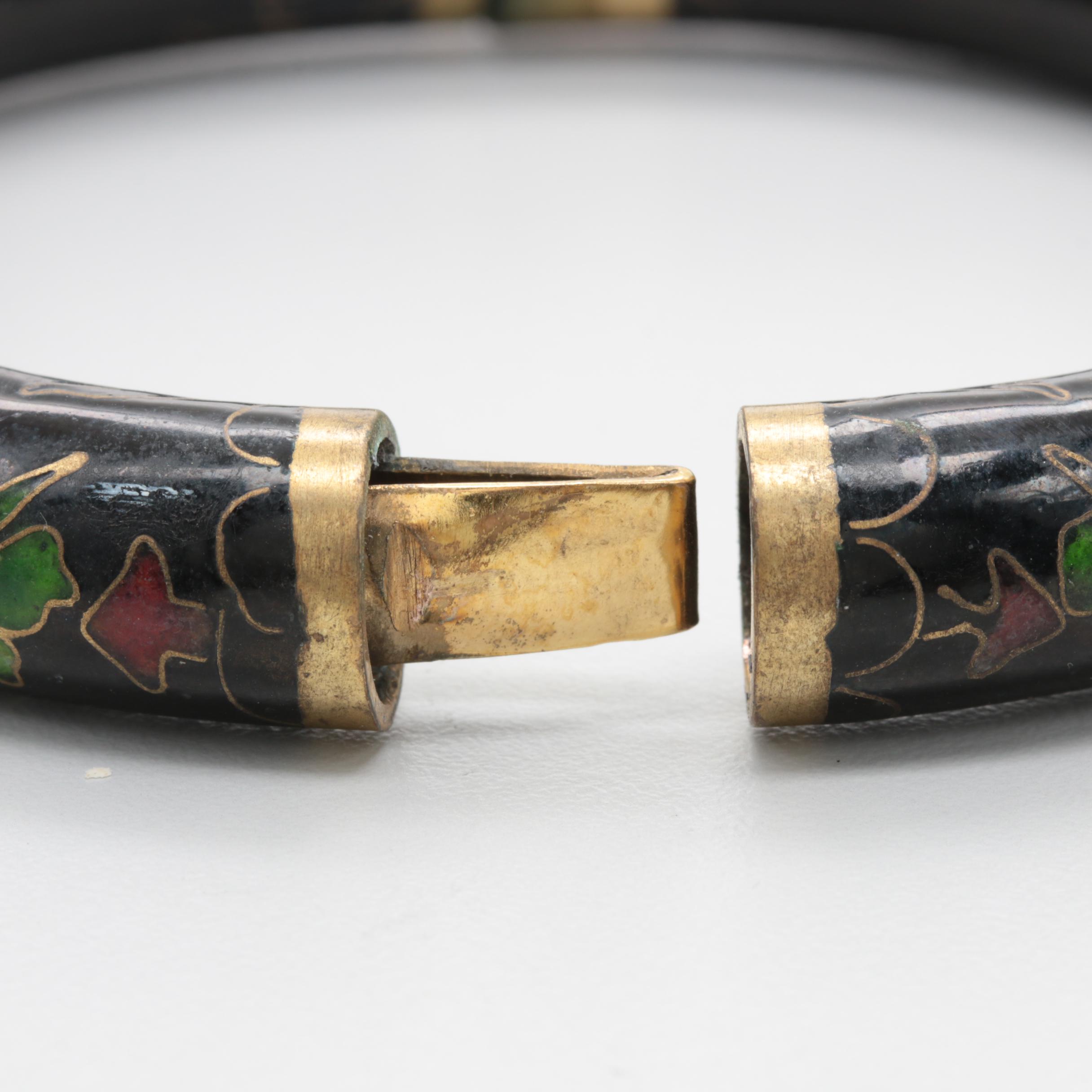 Yellow Gold Tone Metal and Enamel Cloisonné Bracelets