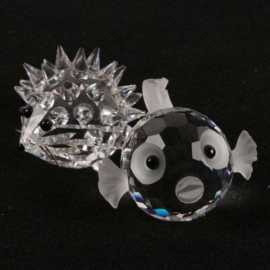 Swarovski Crystal "Porcupine" and "Blowfish" Figurines