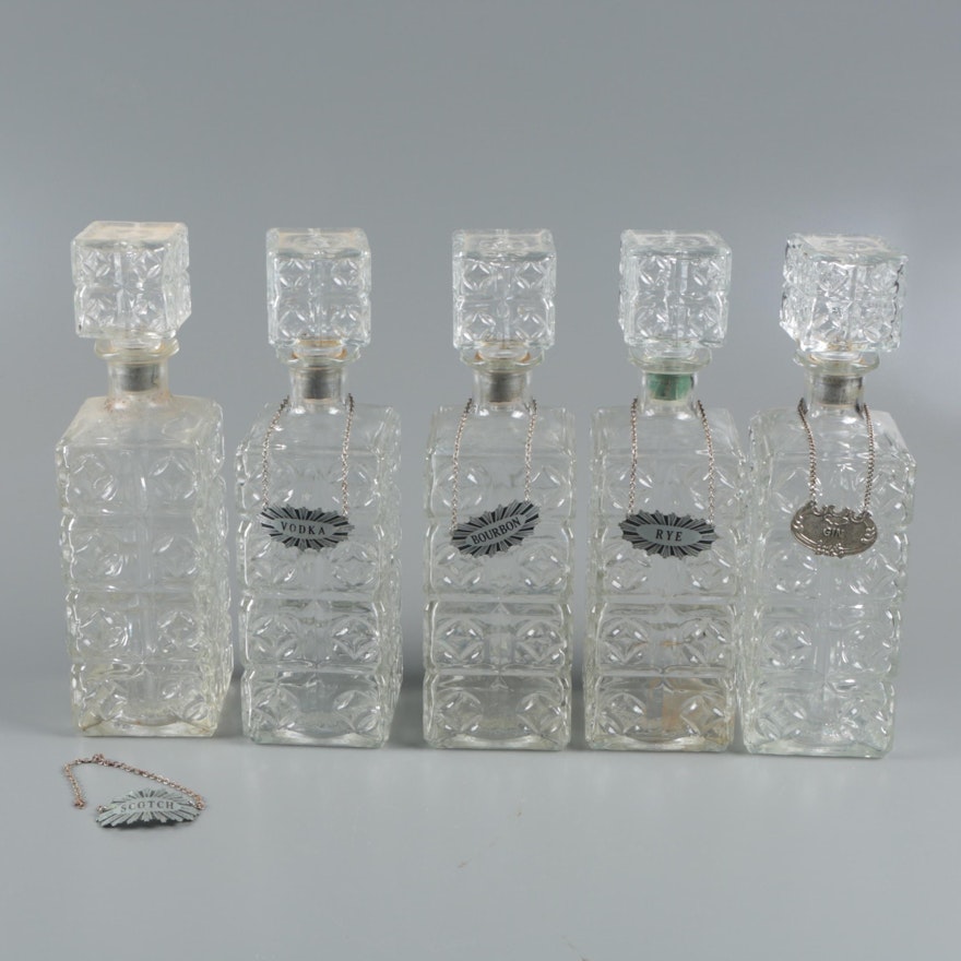 1960s Thatcher Glass Company Glass Liquor Decanters with Labels