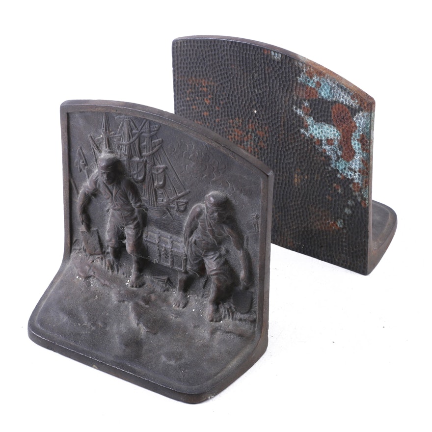 Cast Iron Pirate Bookends Attributed to Hubley, Circa 1920-30s