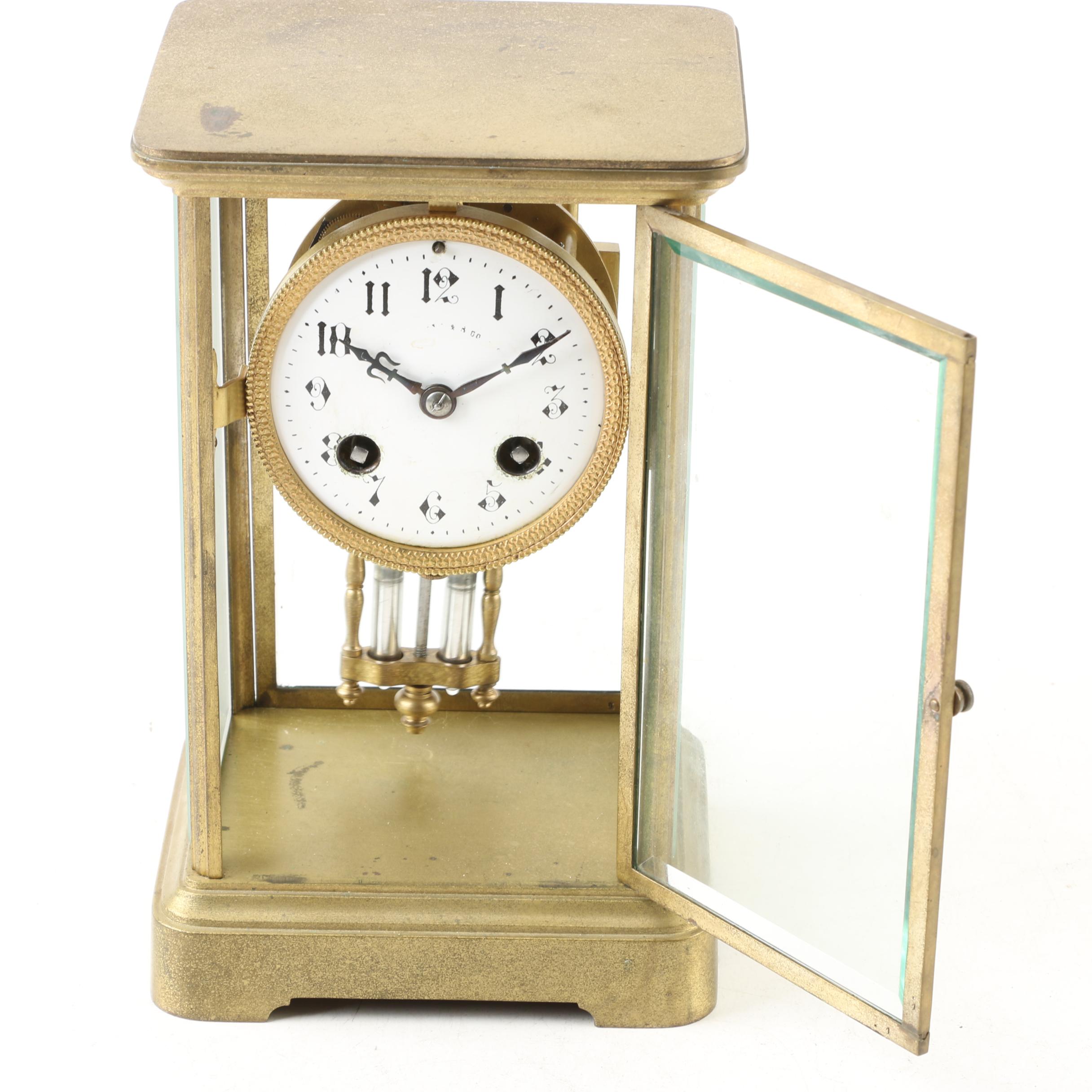 Japy Freres Brass and Beveled Glass Bracket Clock