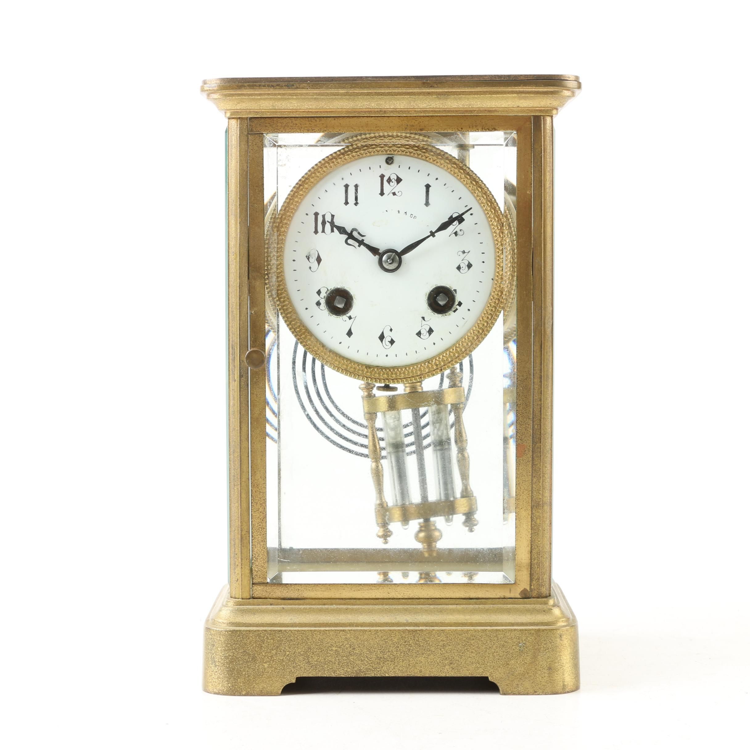 Japy Freres Brass and Beveled Glass Bracket Clock