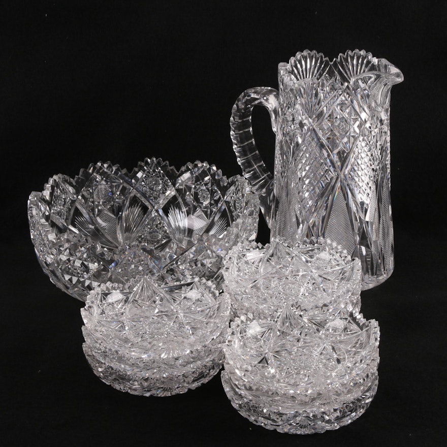 Vintage Cut Glass Tableware Including Hawkes