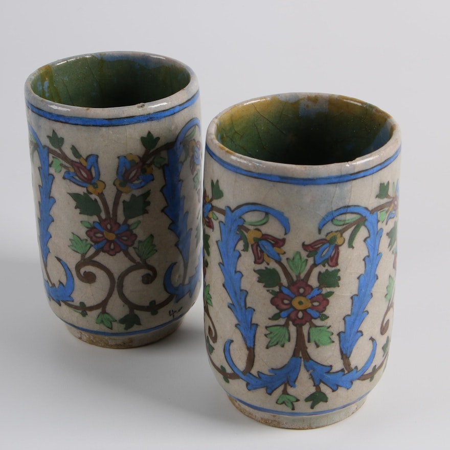Vintage Persian Iznik-Style Earthenware Vessels