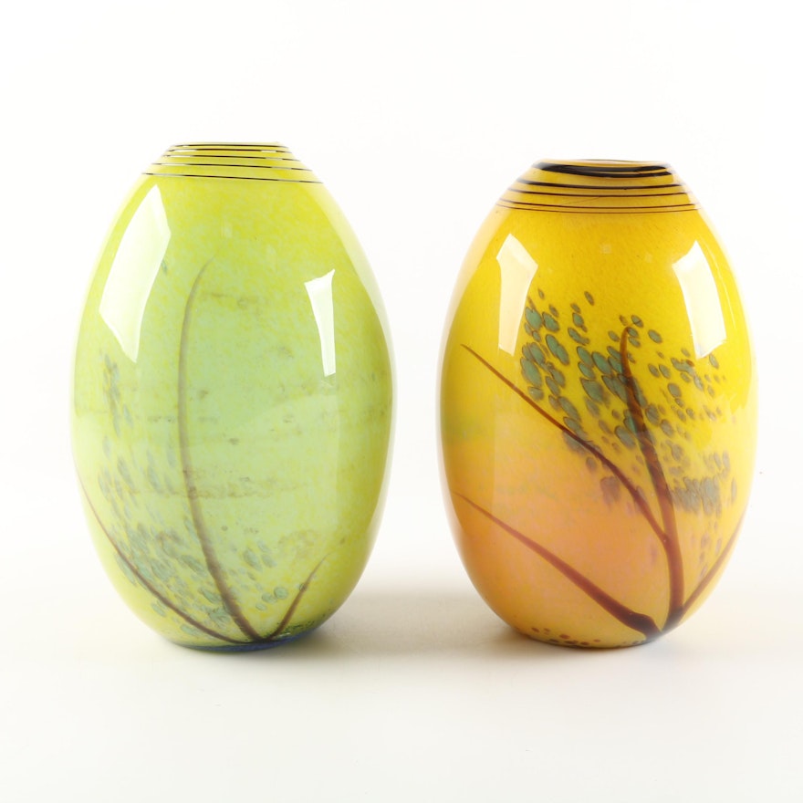 Murano Style Art Glass Vases with Foliate Motif