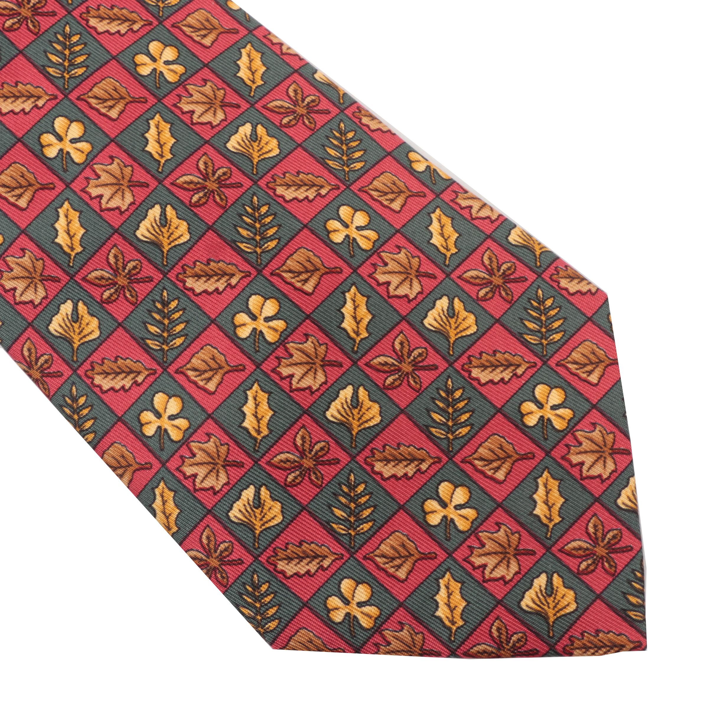 Hermès Leaf Silk Necktie, Pattern  7724 OA, Made in France