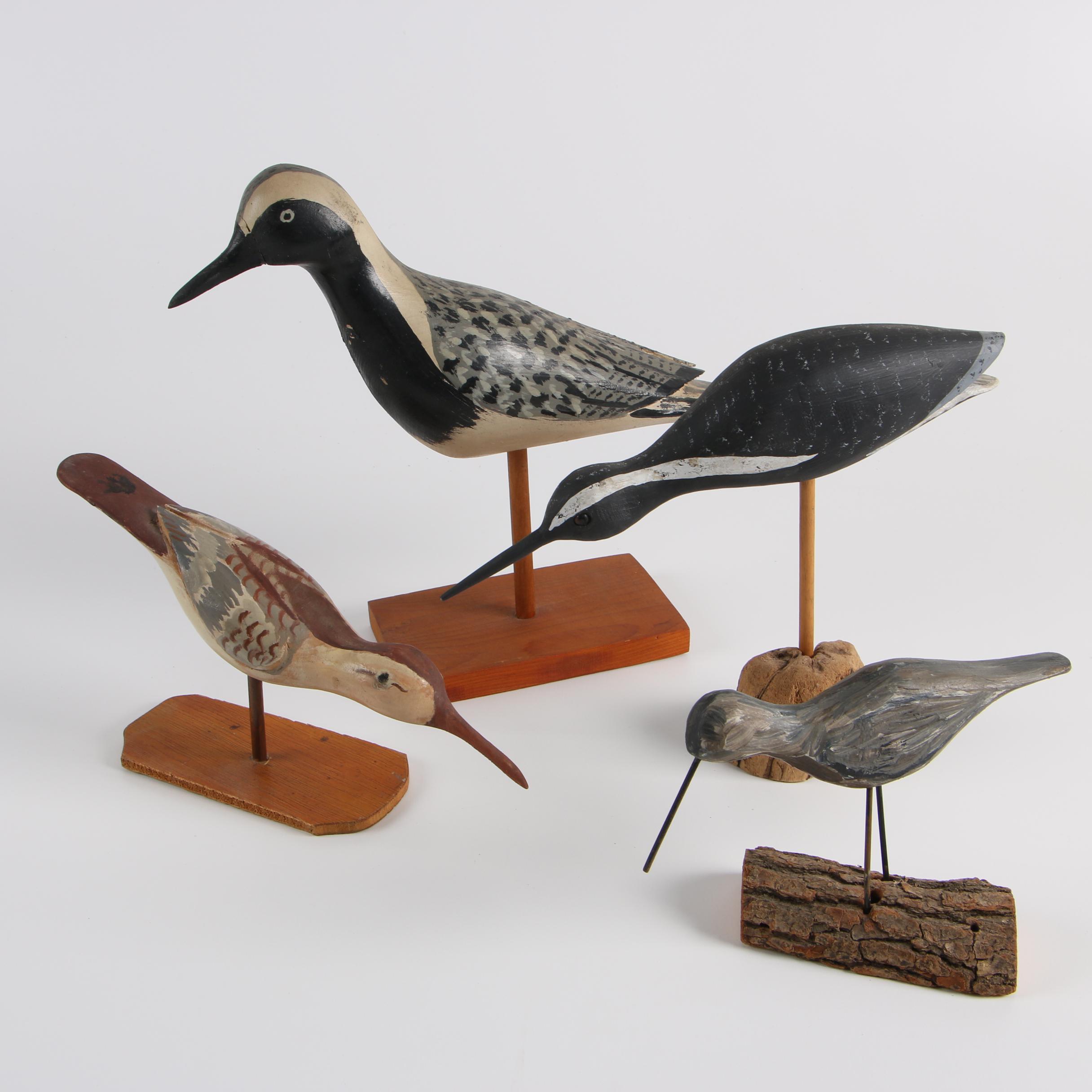 Four Painted Wood Shorebird Decoys Including Jay Parker
