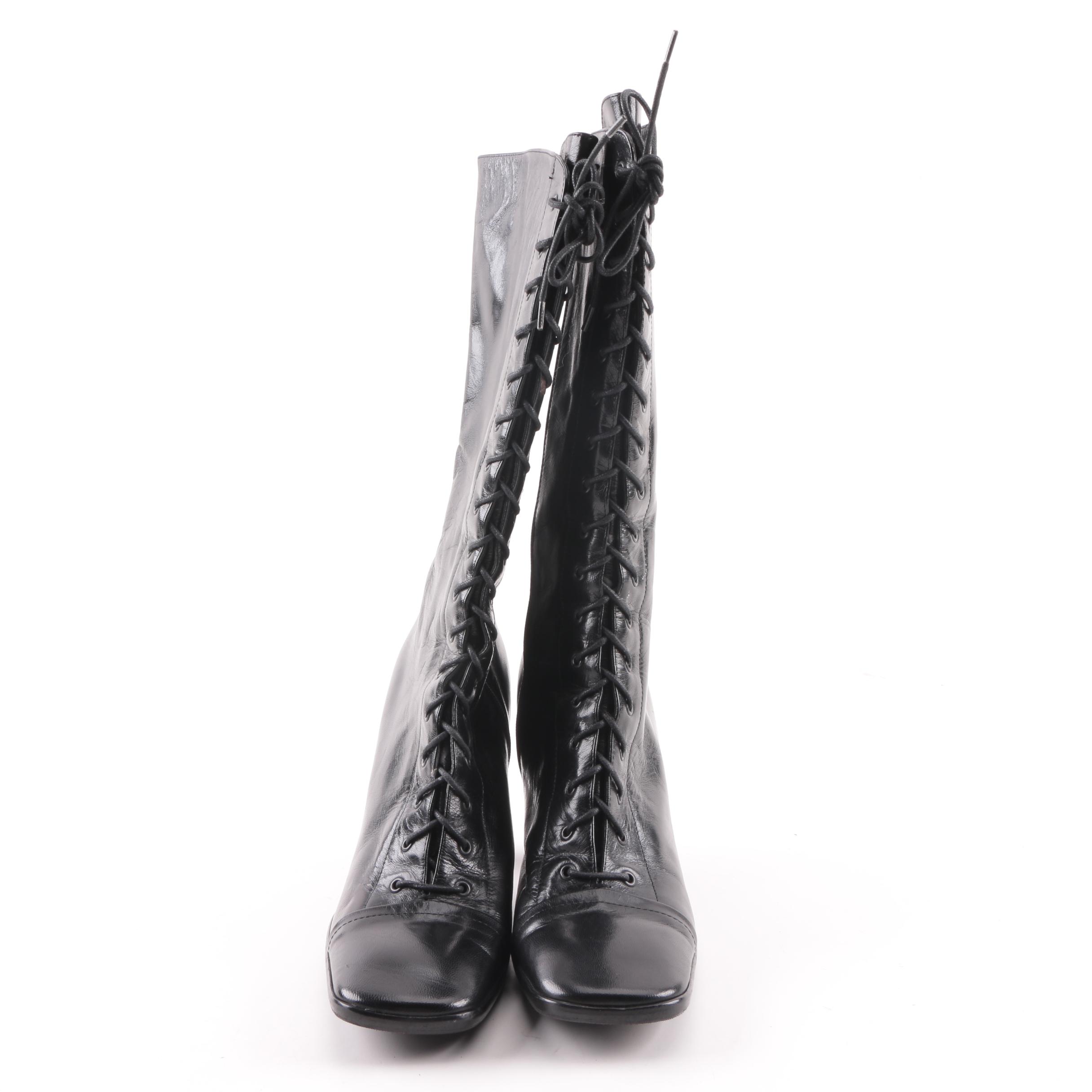 Women's Prada Black Leather Lace-Up Boots