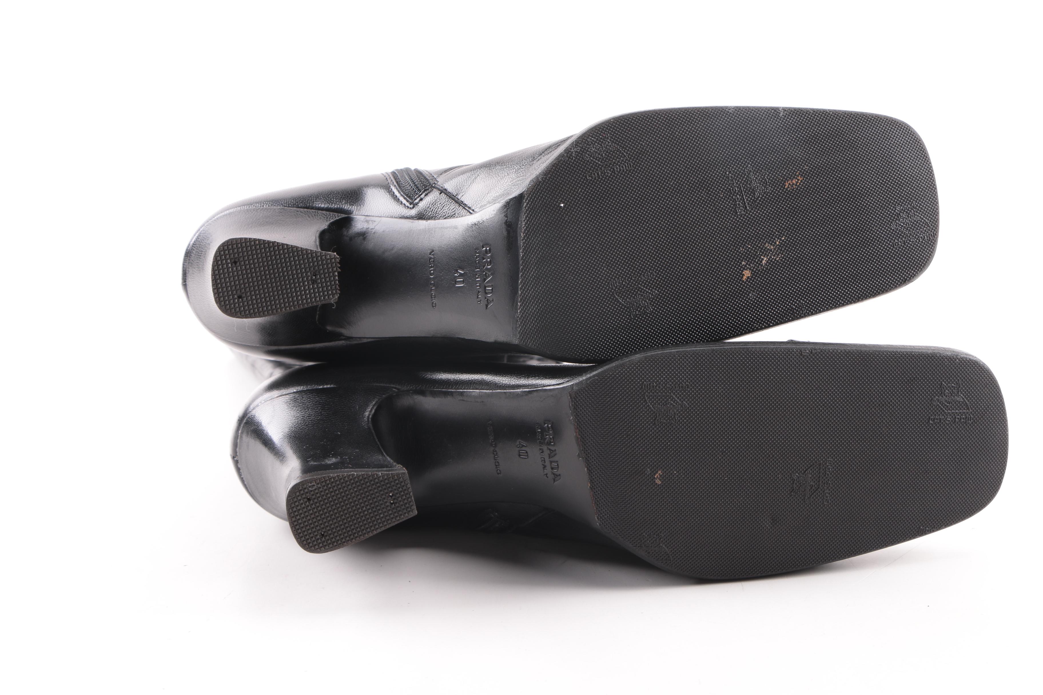 Women's Prada Black Leather Lace-Up Boots