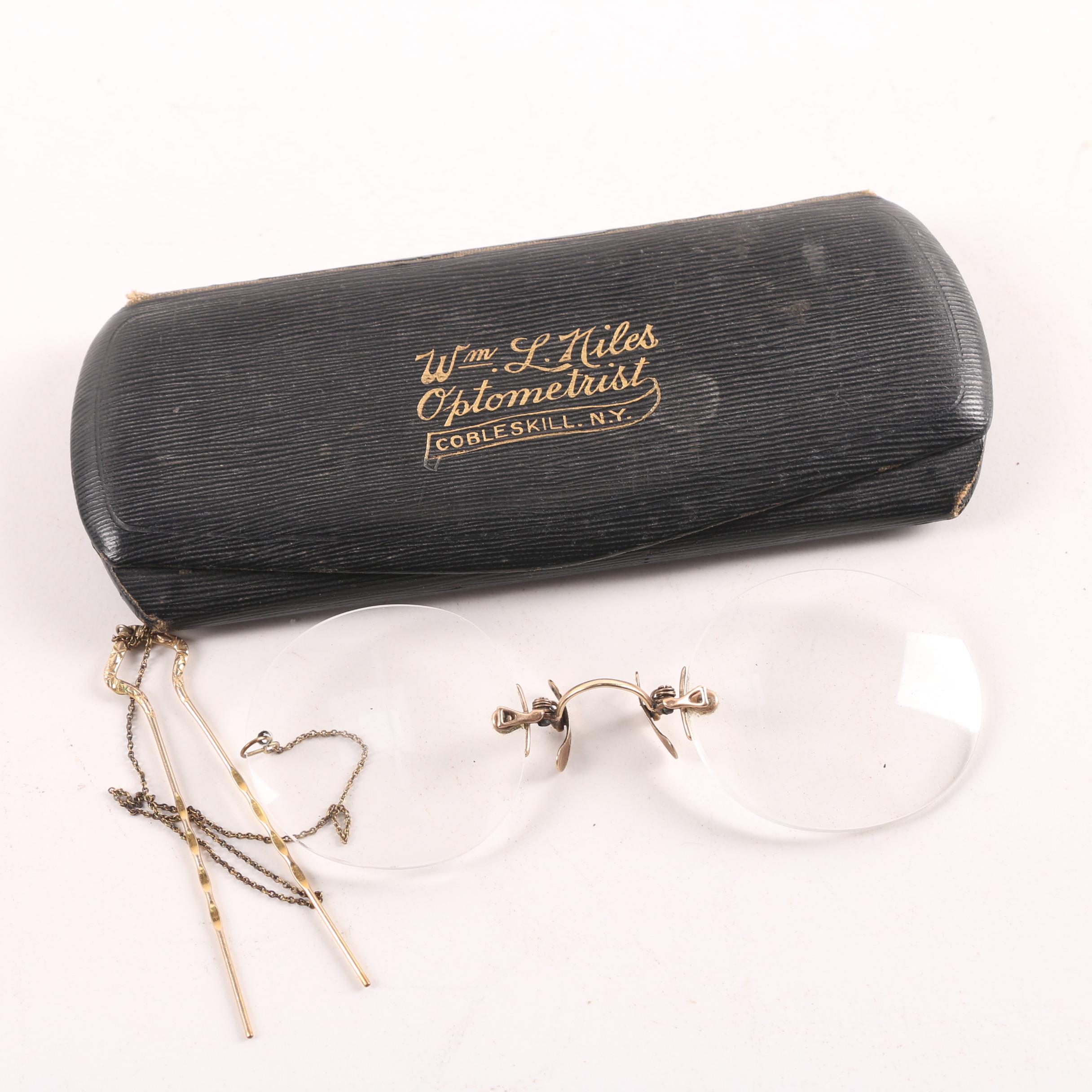Pair of 10K Gold Pince Nez in Original Case