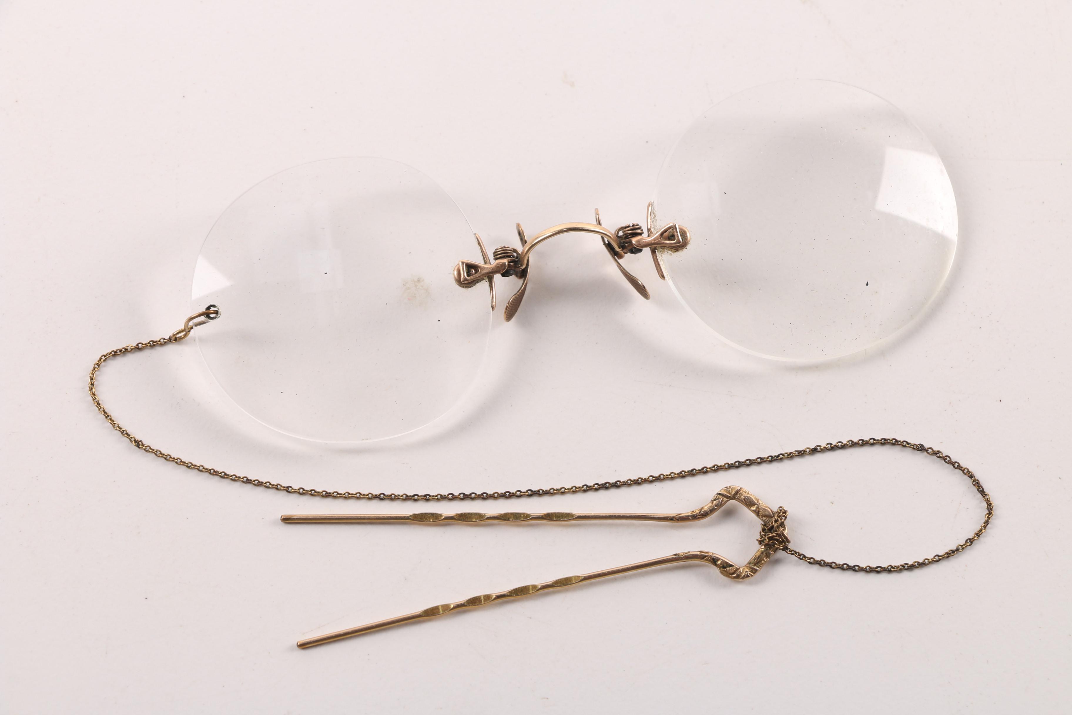 Pair of 10K Gold Pince Nez in Original Case