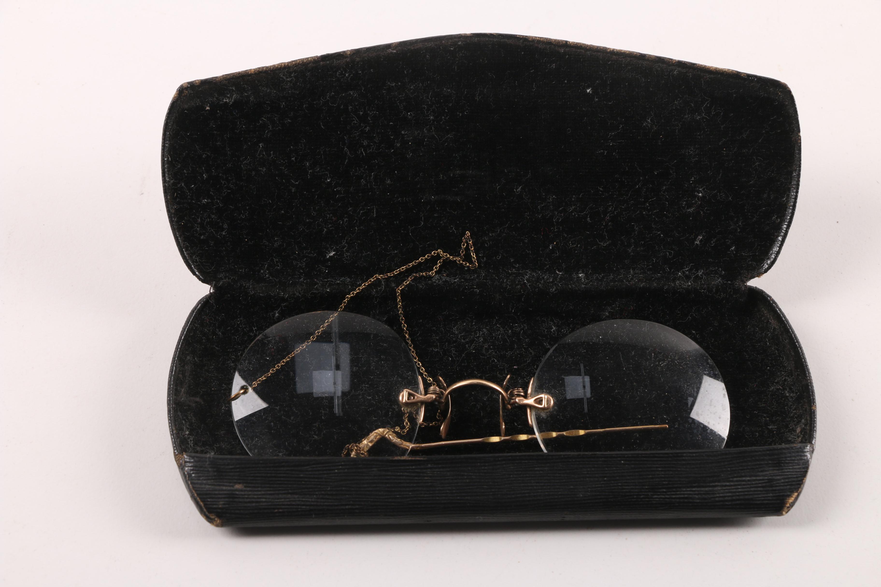 Pair of 10K Gold Pince Nez in Original Case