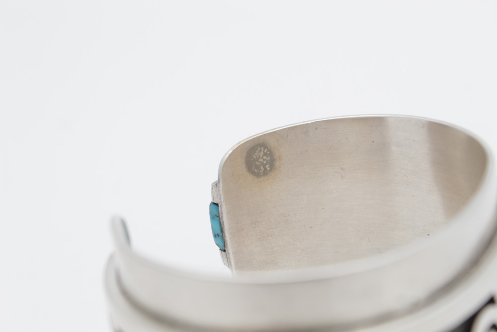 Phillip Sekaquaptewa Hopi Silver Plate and Turquoise Cuff Bracelet