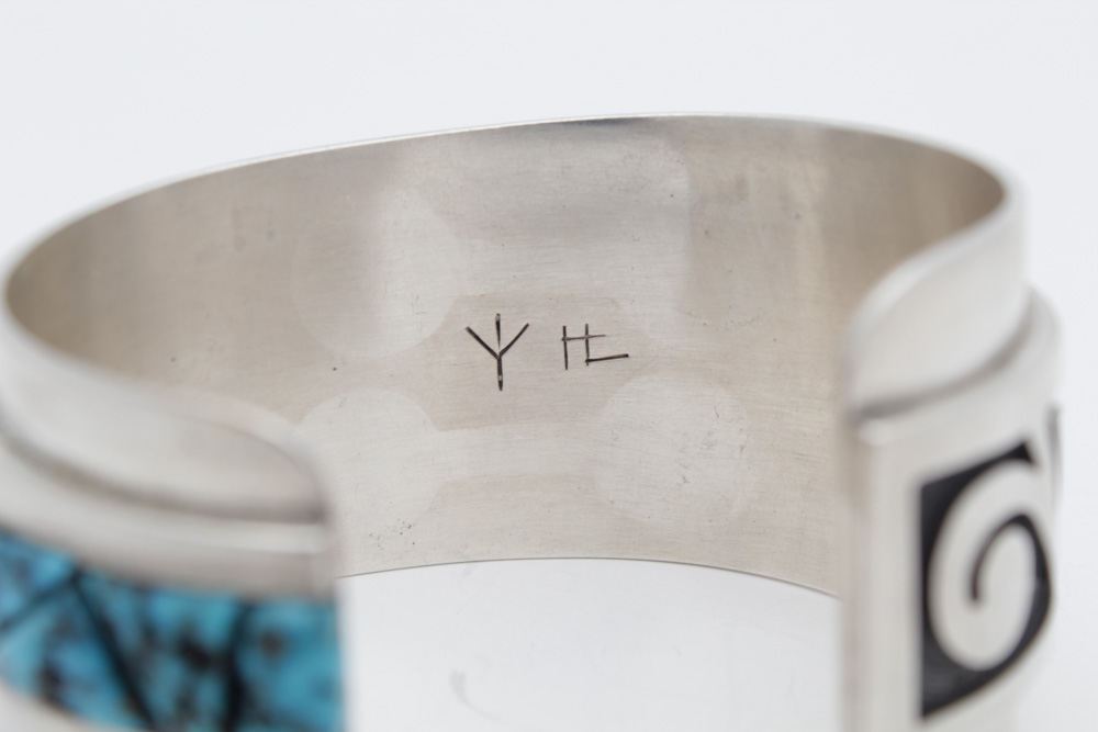 Phillip Sekaquaptewa Hopi Silver Plate and Turquoise Cuff Bracelet