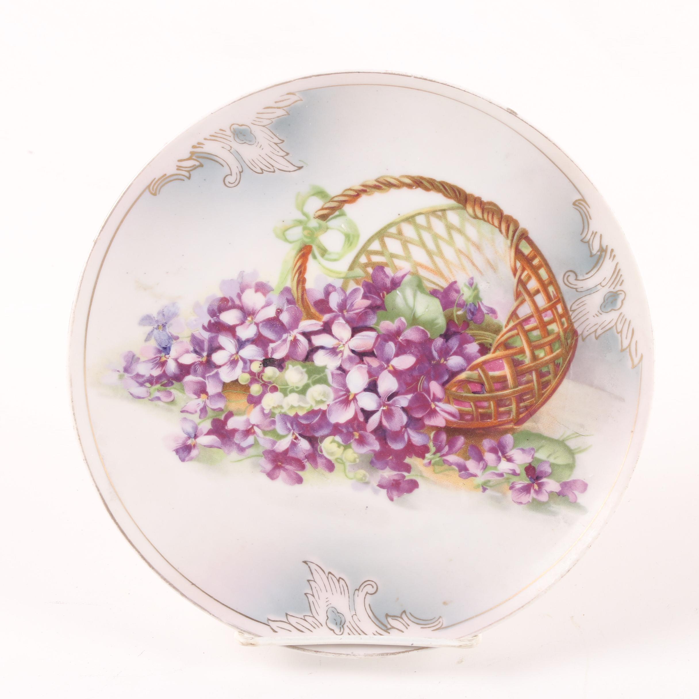 Floral Themed Porcelain Decorative Plates, Lidded Urn, and Coffee Pot