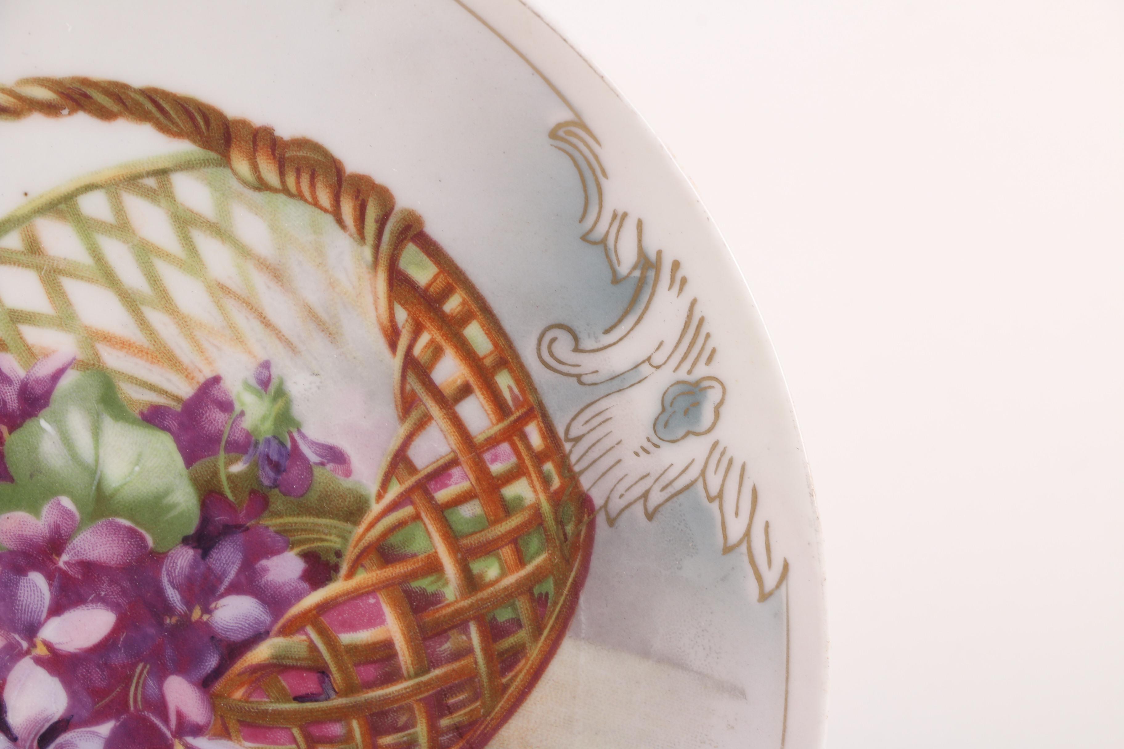 Floral Themed Porcelain Decorative Plates, Lidded Urn, and Coffee Pot