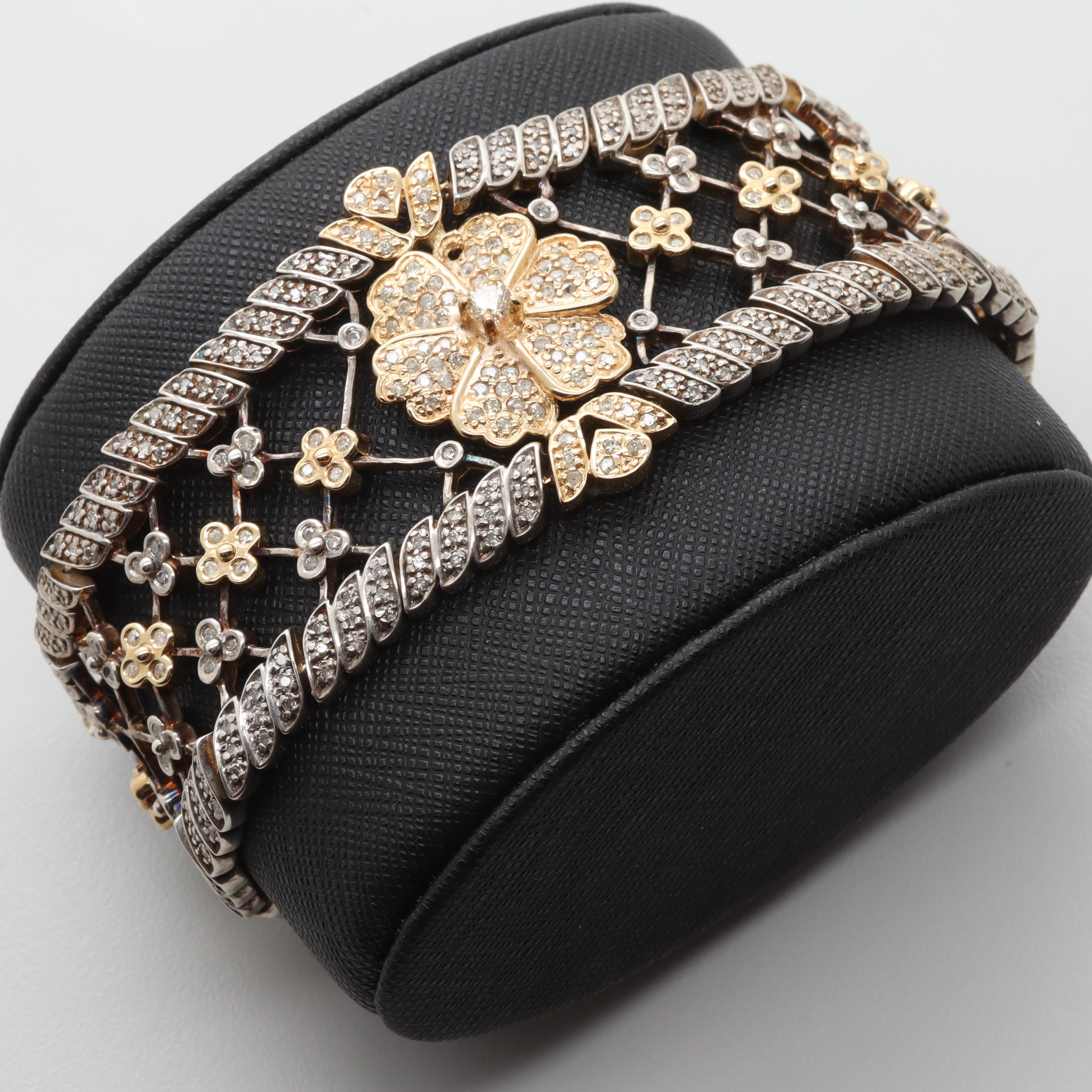 Sterling Silver 4.07 CTW Diamond Bracelet with 18K Yellow Gold Accents