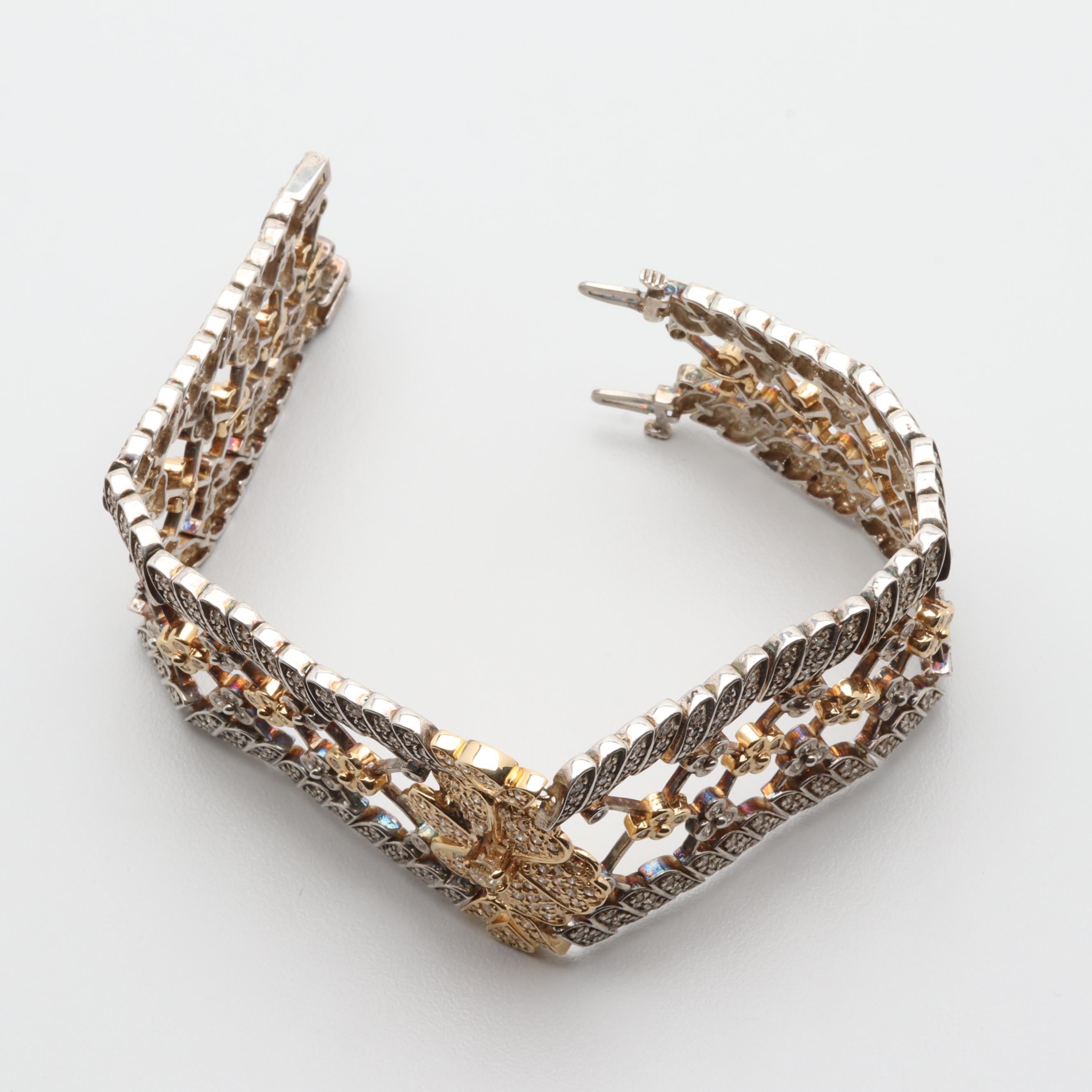 Sterling Silver 4.07 CTW Diamond Bracelet with 18K Yellow Gold Accents