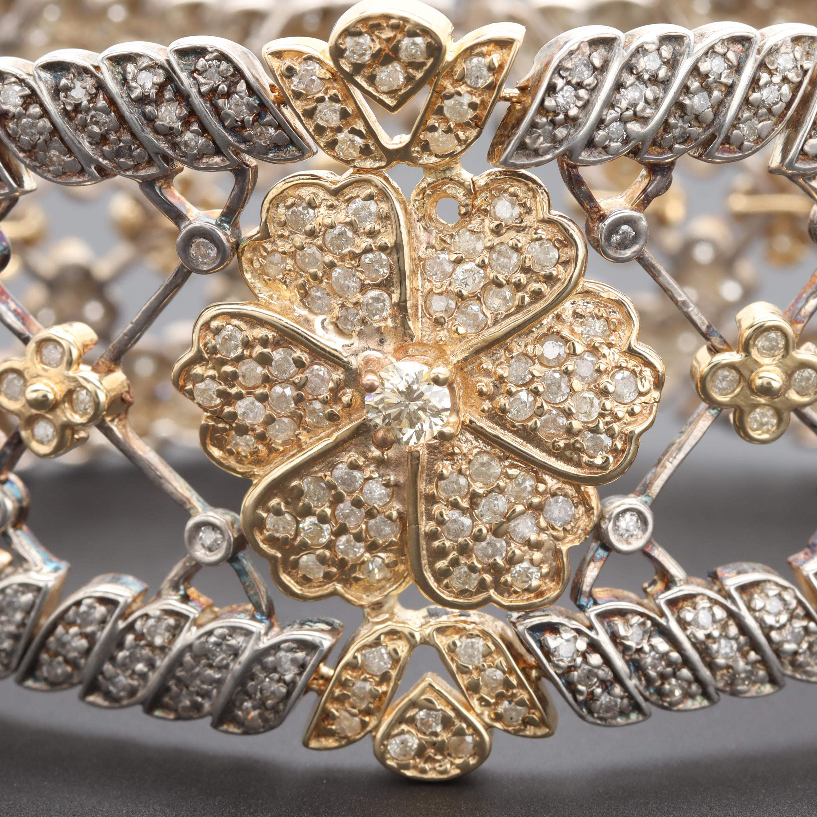 Sterling Silver 4.07 CTW Diamond Bracelet with 18K Yellow Gold Accents