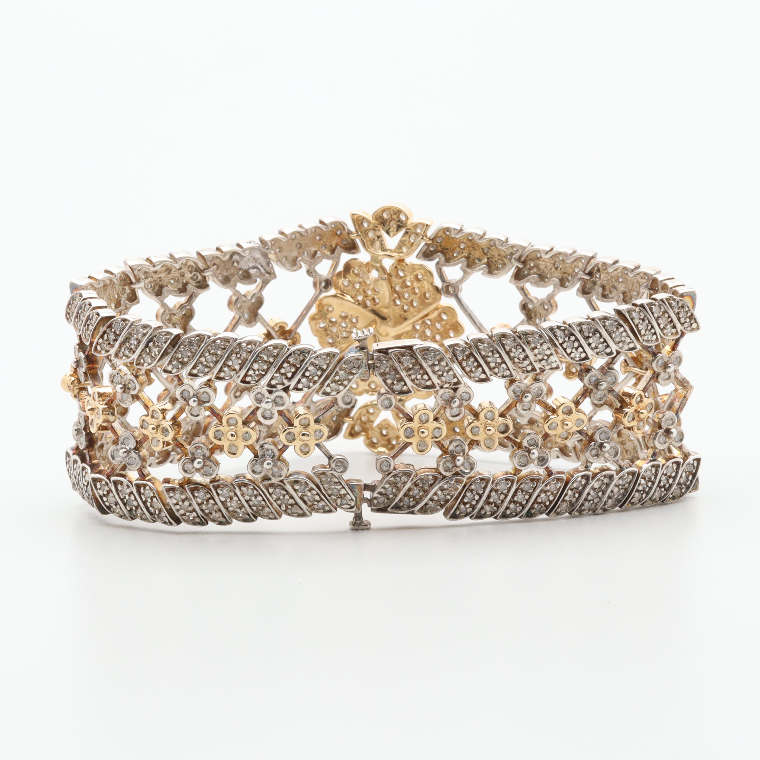 Sterling Silver 4.07 CTW Diamond Bracelet with 18K Yellow Gold Accents