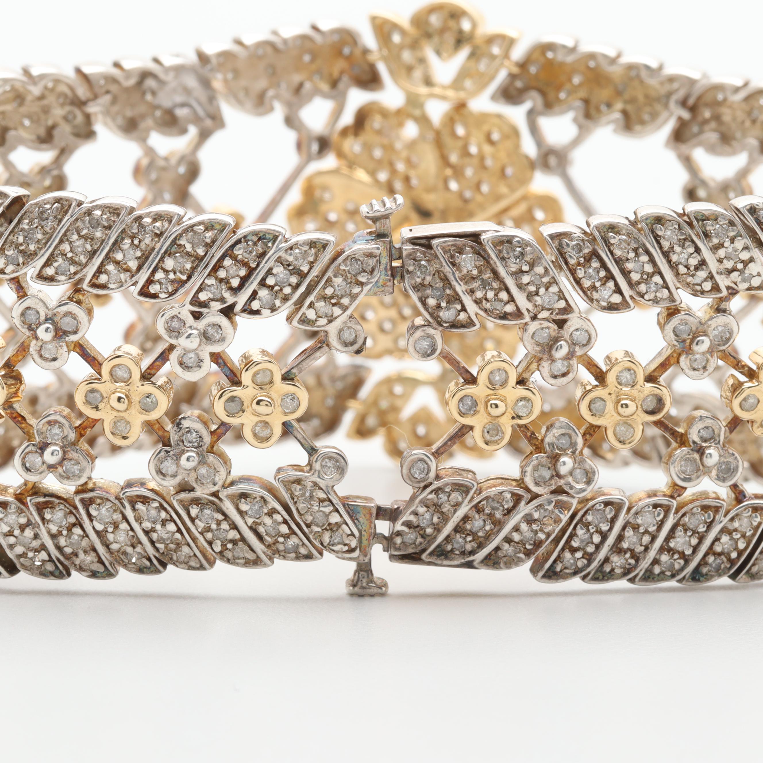 Sterling Silver 4.07 CTW Diamond Bracelet with 18K Yellow Gold Accents