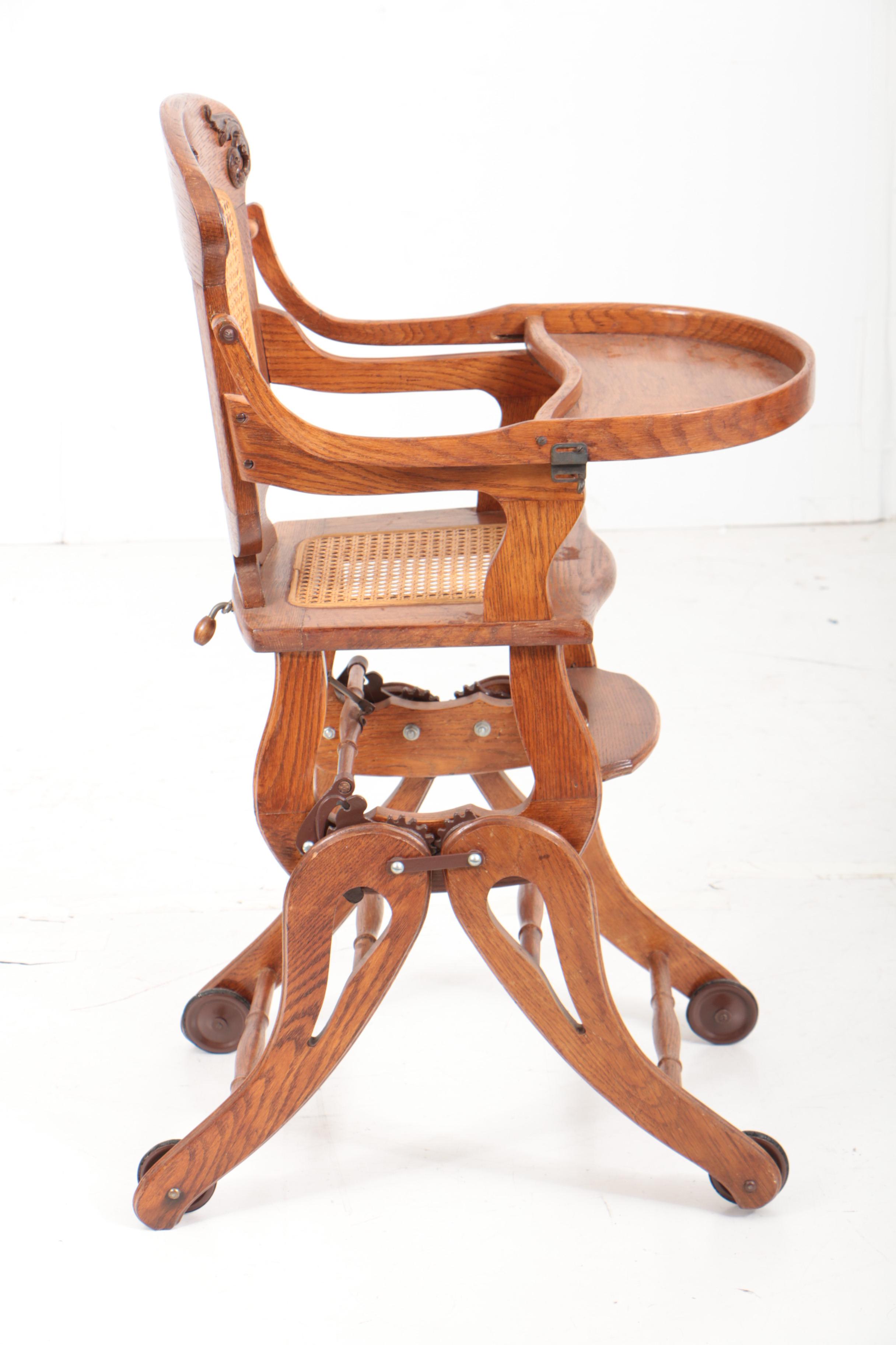 Victorian Oak Adjustable Child's Highchair, Late 19th Century