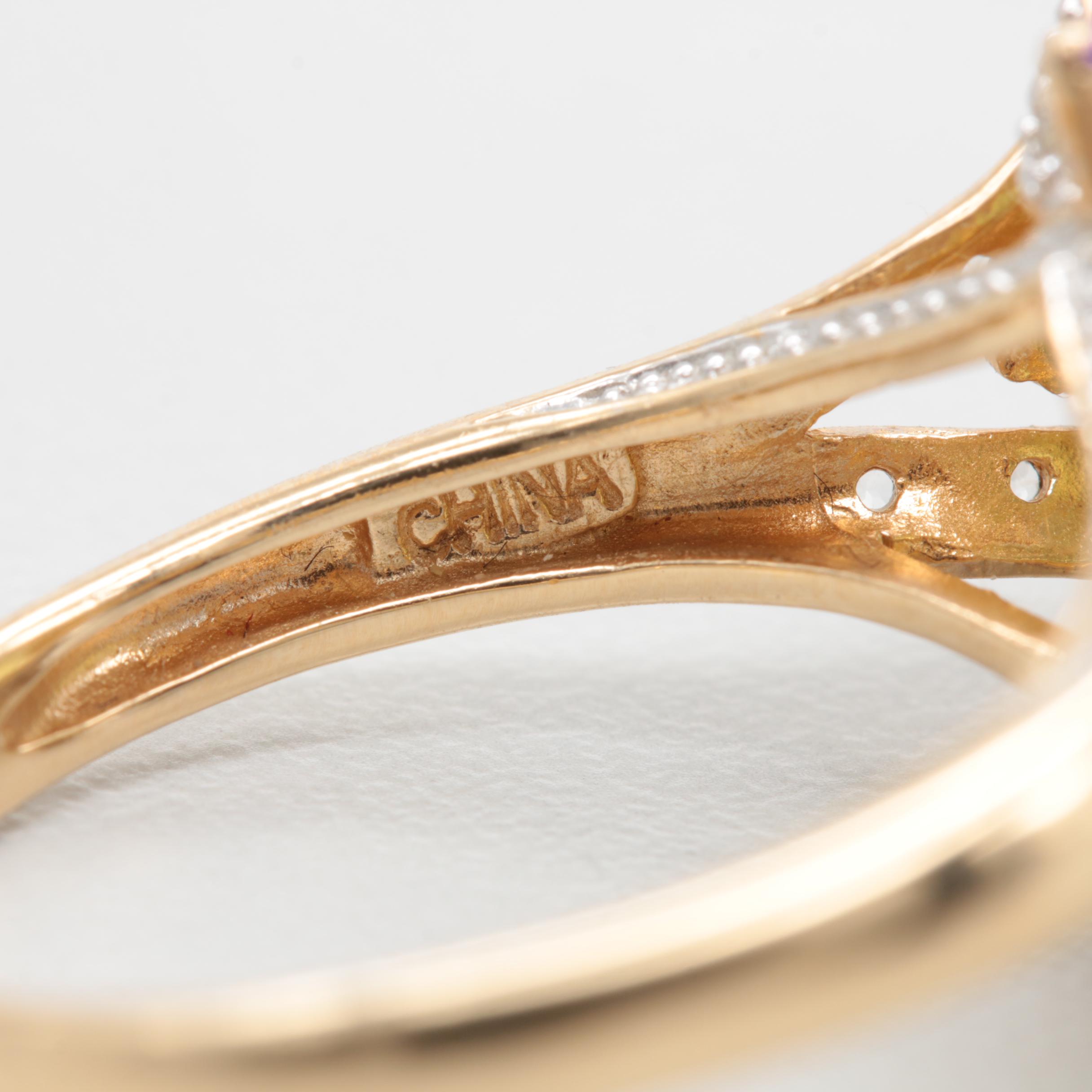 14K Yellow Gold 8.64 CT Citrine, Amethyst and White Topaz Ring